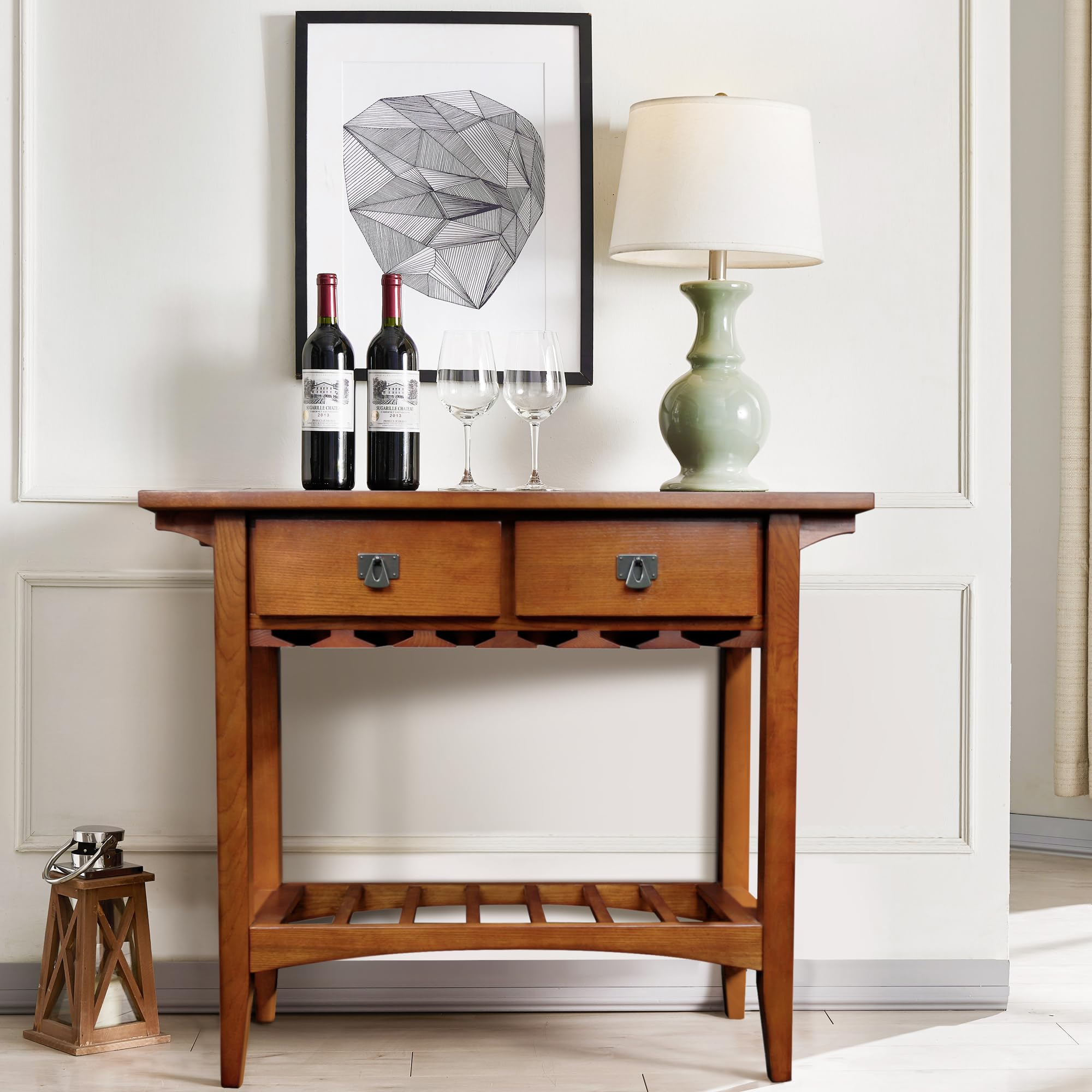Leick Home 9061-RS Mission Style Wine Cabinet with Glass & Bottle Storage, 2 Drawers - Rustic Russet Finish Buffet Server for Dining Room, Living Room, Kitchen | Perfect for Wine Display, Entertaining & Home Bar Organization