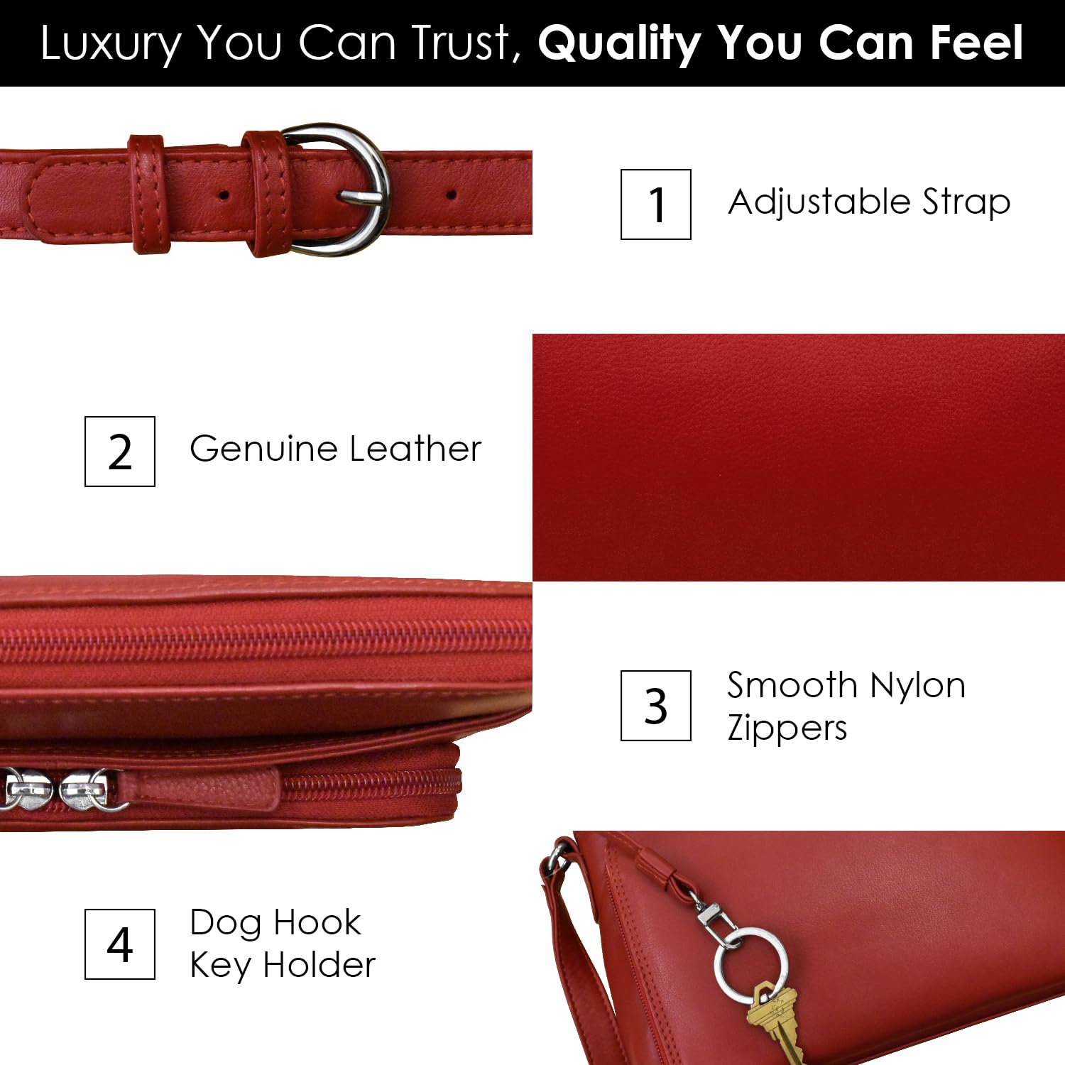 Genuine Leather Crossbody Bags for Women - Premium RFID Blocking Shoulder Purse with Adjustable Strap | Fashionable Everyday Handbag for Work, Travel & Shopping