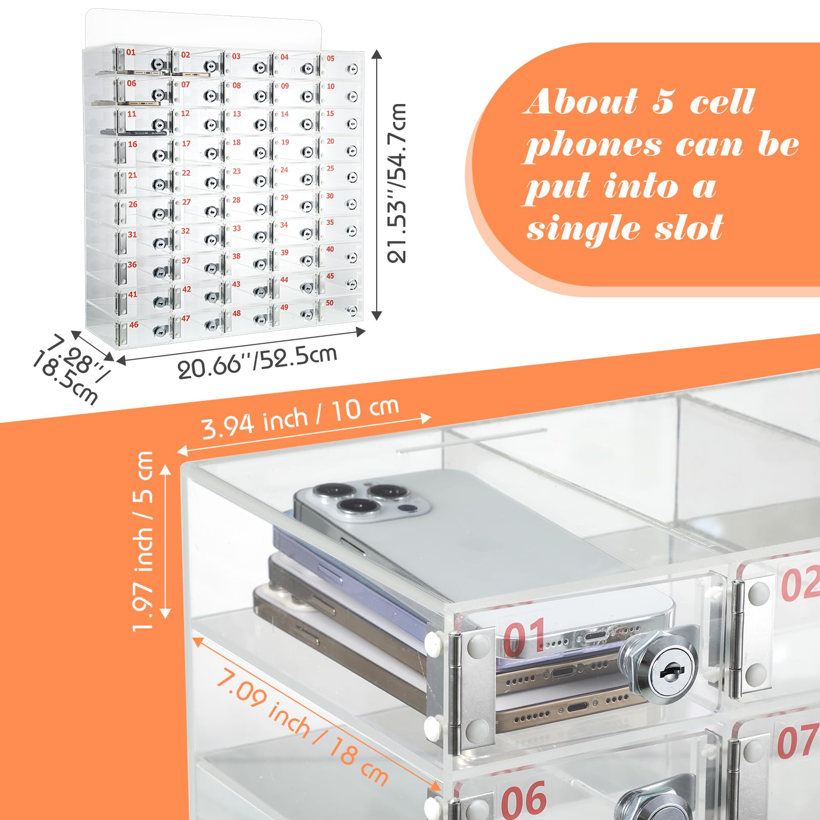 Clear Acrylic Phone Locker Box with Door Locks & Keys - Wall Mounted Cell Phone Storage Cabinet for Classroom, School, Office (23.62 x 10.24 x 24.41 Inch) - Perfect for Student Phone Management & Secure Device Storage