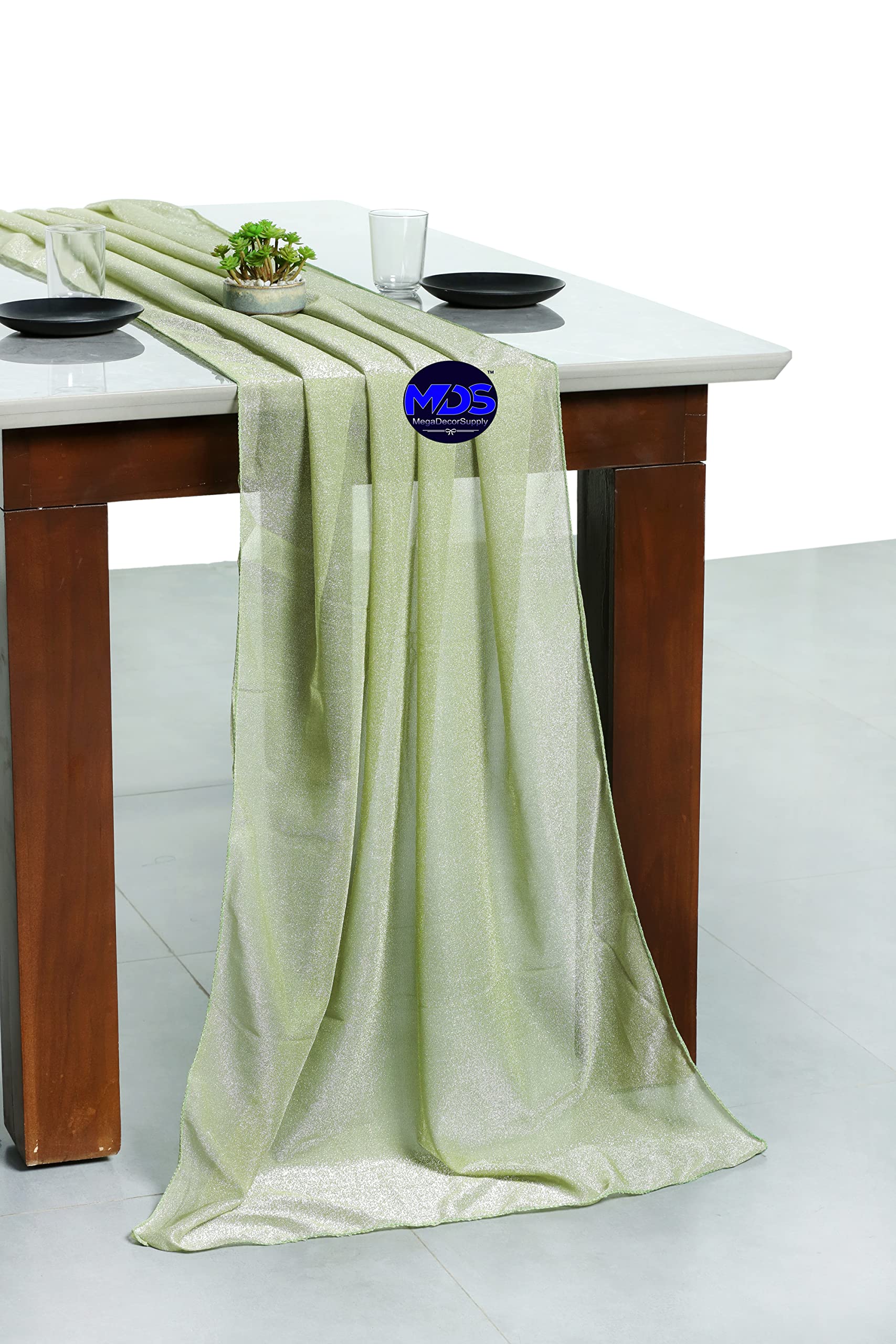 20-Pack MDS 27x120 Inch Sparkling Zari Wedding Table Runners - Pistachio Green for 10ft Banquet Tables | Elegant Wedding Decor, Anniversary Party & Special Event Decoration