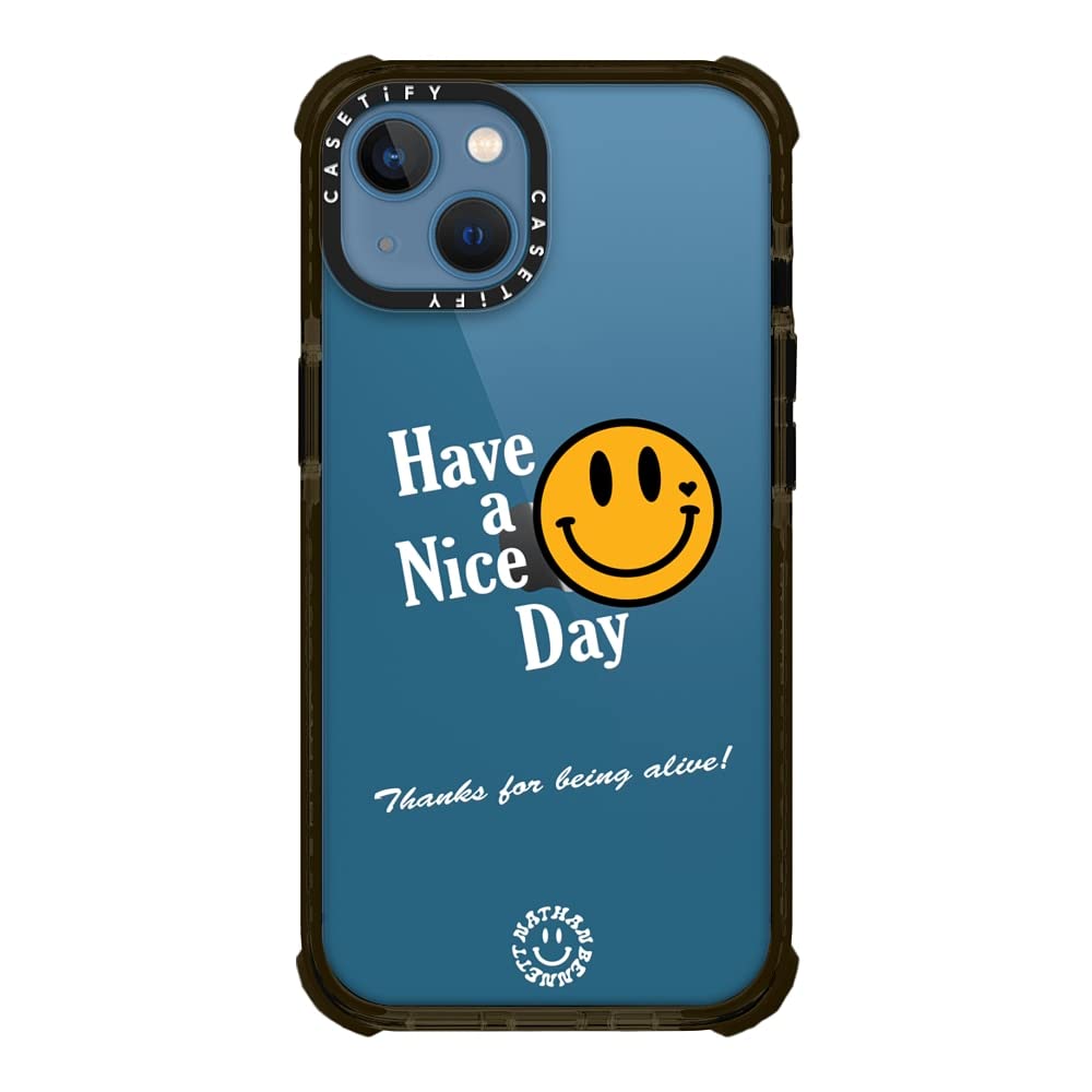 CASETiFY Ultra Impact Shockproof Case for iPhone 13 - Clear Black with Enhanced qitech Corners | Have A Nice Day Design by Nathan Bennett | Protective Phone Cover for Everyday Use, Travel & Outdoor Activities