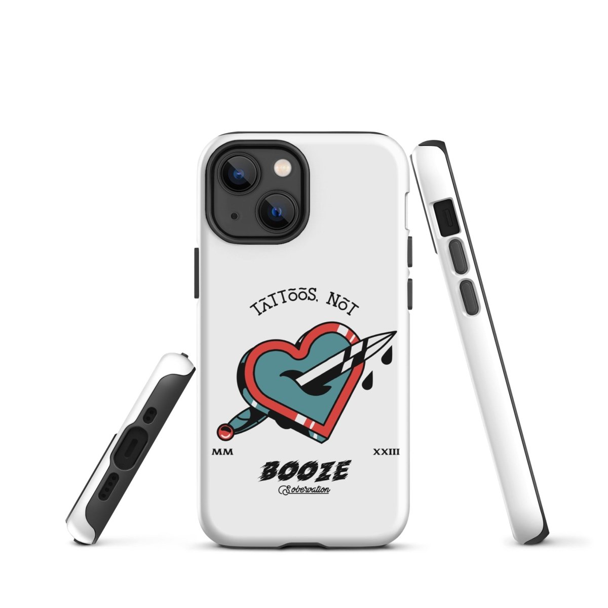 Tattoos Not Booze Heart iPhone Tough Case - Durable Protective Cover for iPhone 11/12/13/14/15 Pro Max - Perfect for Tattoo Lovers & Nightlife Enthusiasts