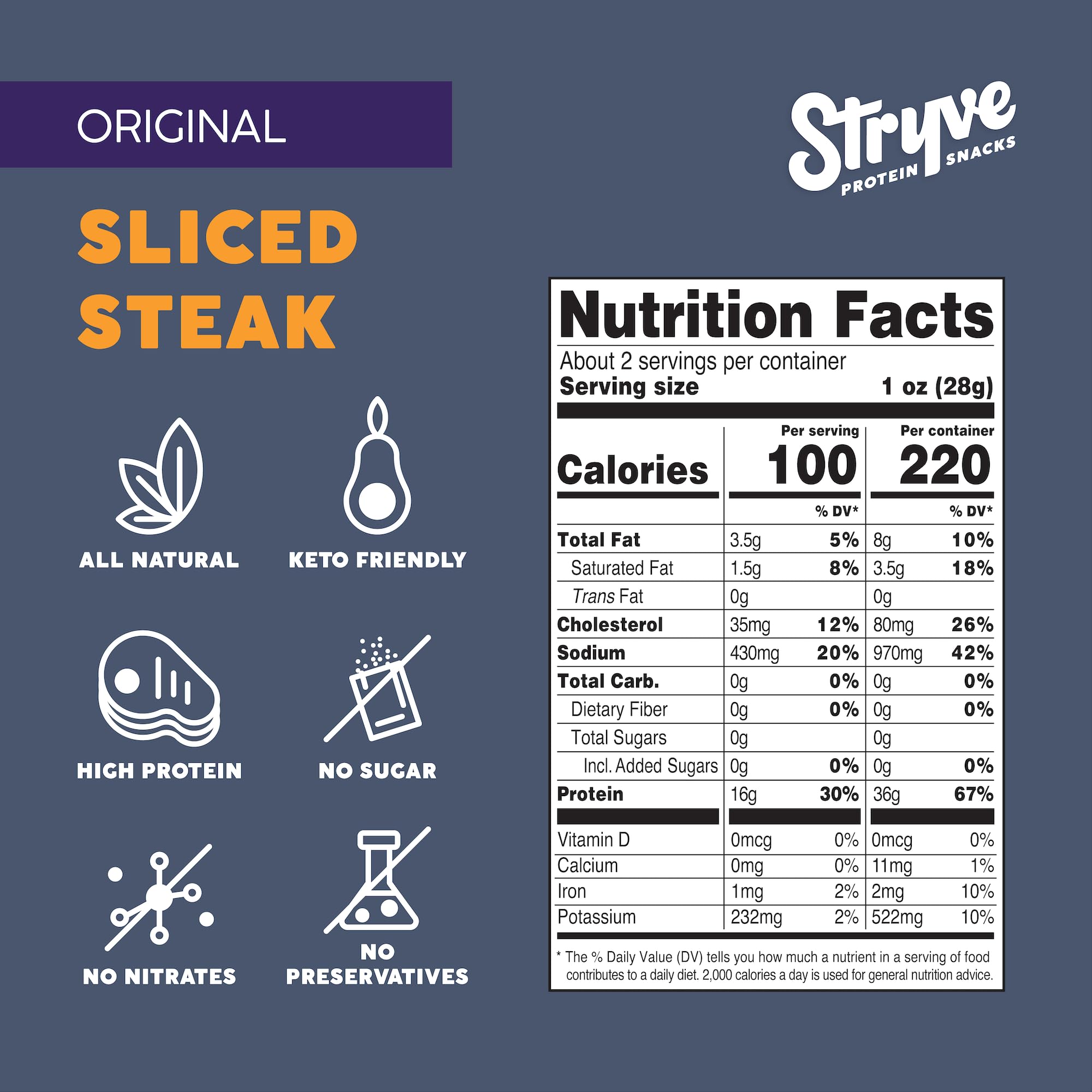 Stryve Beef Biltong - High Protein Steak Snacks, 36g Protein, Sugar Free, Keto & Paleo Friendly | Gluten Free, Dairy Free, Low Carb | Original Flavor, Pack of 4 | Perfect for Hiking, Gym & On-the-Go Snacking