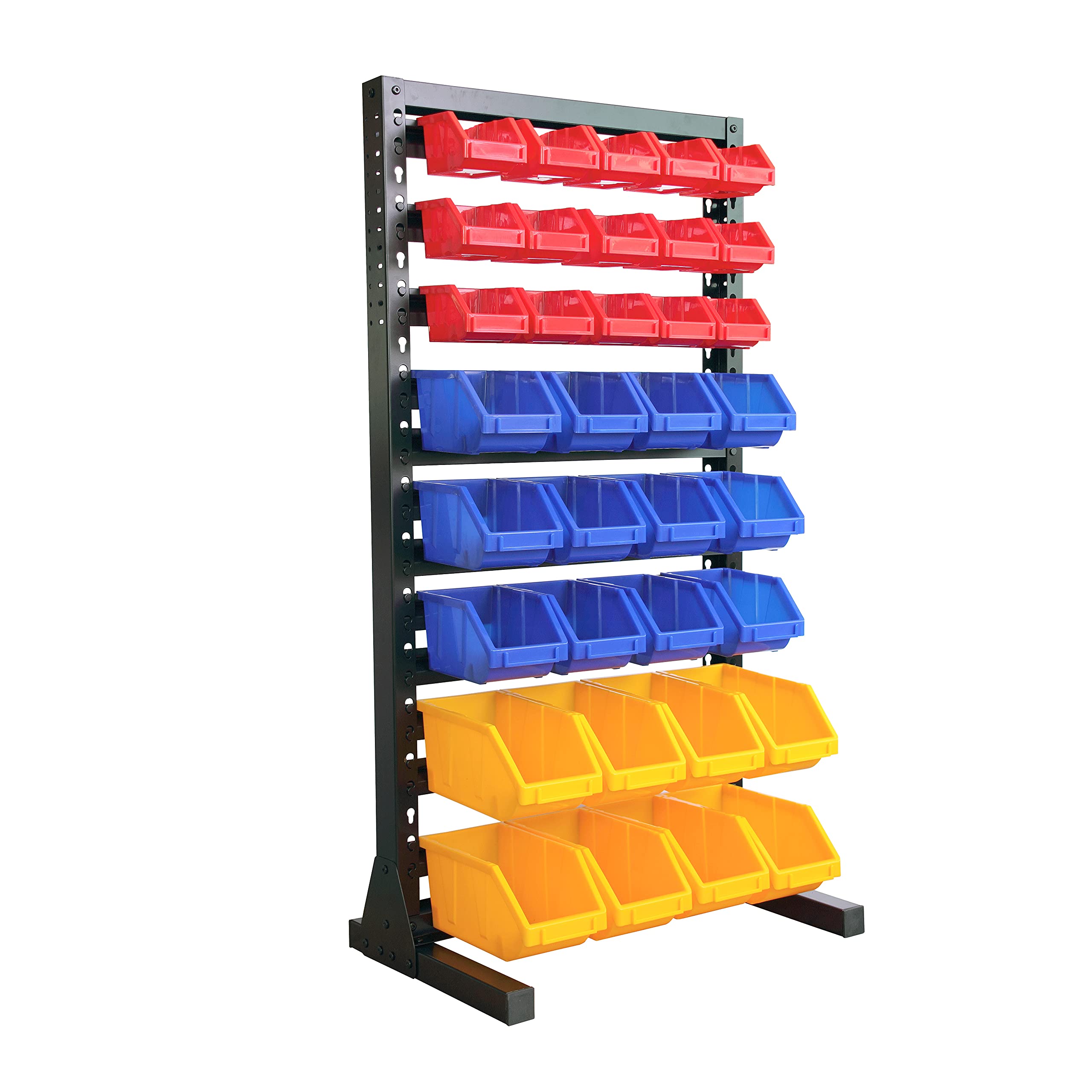 Heavy Duty Steel Hanging Bin Rack Storage System with 35 Plastic Bins - 8-Tier Shelving Unit Organizer for Garage, Closet & Workshop Organization - Perfect for Tools, Toys & Home Storage Solutions