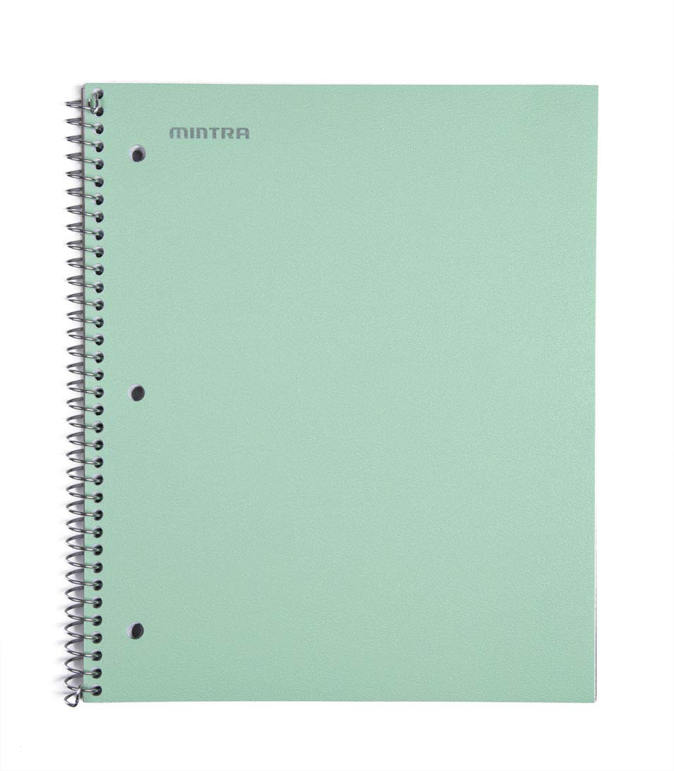 Mintra Durable Spiral Notebook 3-Pack - 1 Subject, 100 Sheets, College Ruled with Poly Pocket - Moisture Resistant Cover & Strong Back for School, Office & Business (Salmon/Sage Green/Lavender) - Perfect for Note-Taking, Journaling & Project Planning