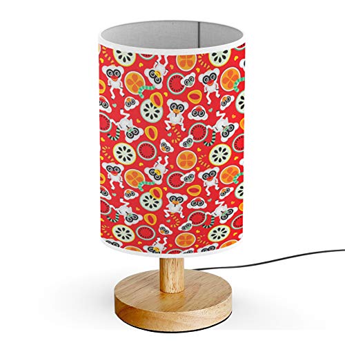 ARTSYLAMP Wooden Base Decorative Desk Lamp - Colorful Fruit & Retro Monkey Design for Bedroom, Living Room, Office | Vintage Style Night Light for Reading, Study, and Home Decor