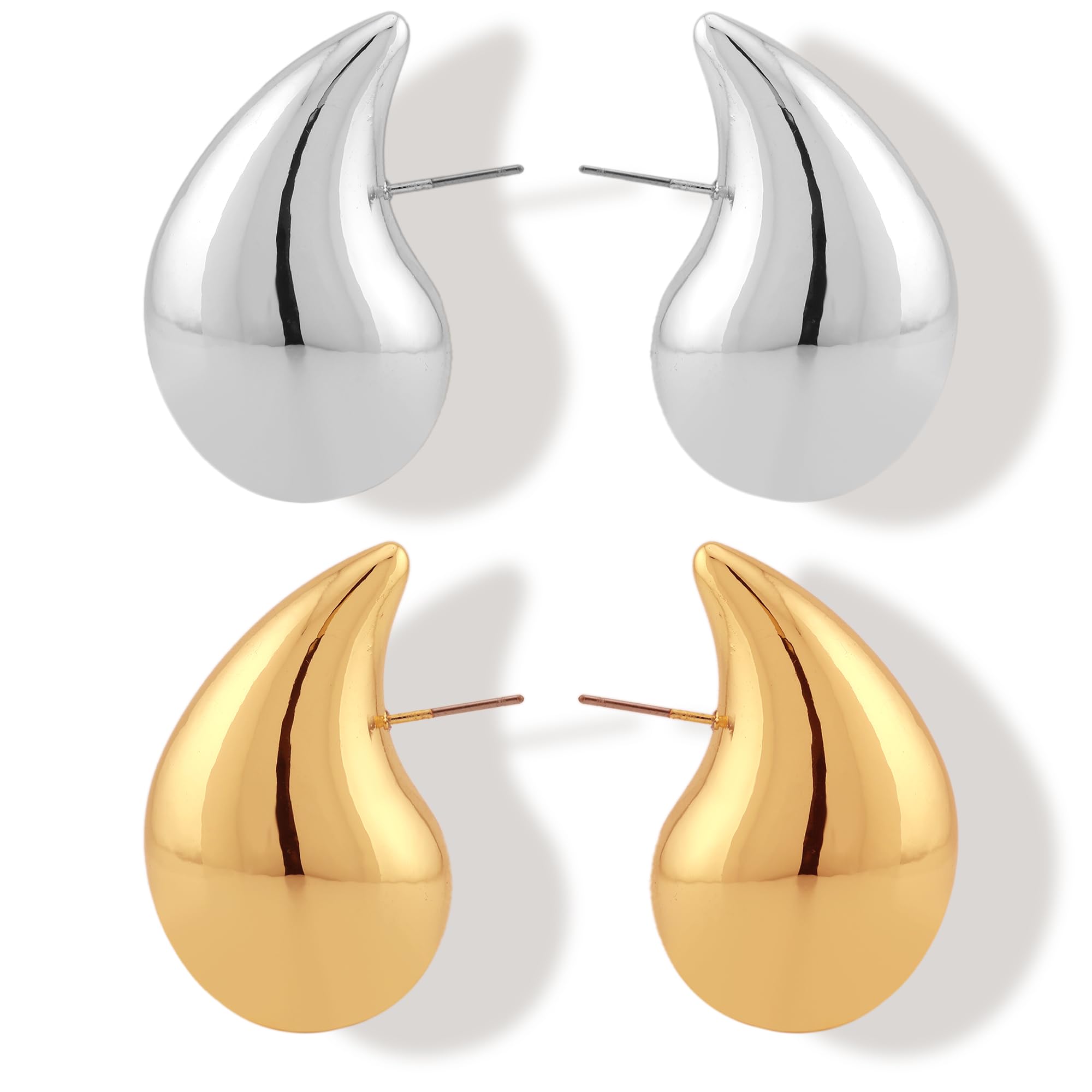 Hypoallergenic Gold Plated Teardrop Hoop Earrings for Women - Trendy Water Drop Chunky Designer Style Lightweight Fashion Jewelry - Perfect Gift for Parties, Weddings & Everyday Wear