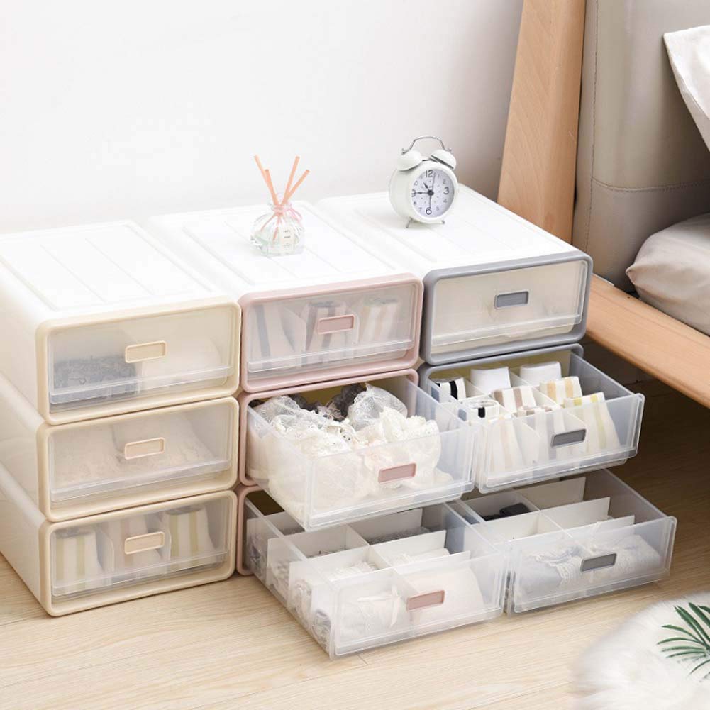 HOUTBY Stackable Plastic Storage Box - 10 Cell Drawer Organizer for Underwear, Socks & Closet (Solid Pink) | Space-Saving Shelf & Closet Organization Solution for Bedroom, Bathroom & Dorm
