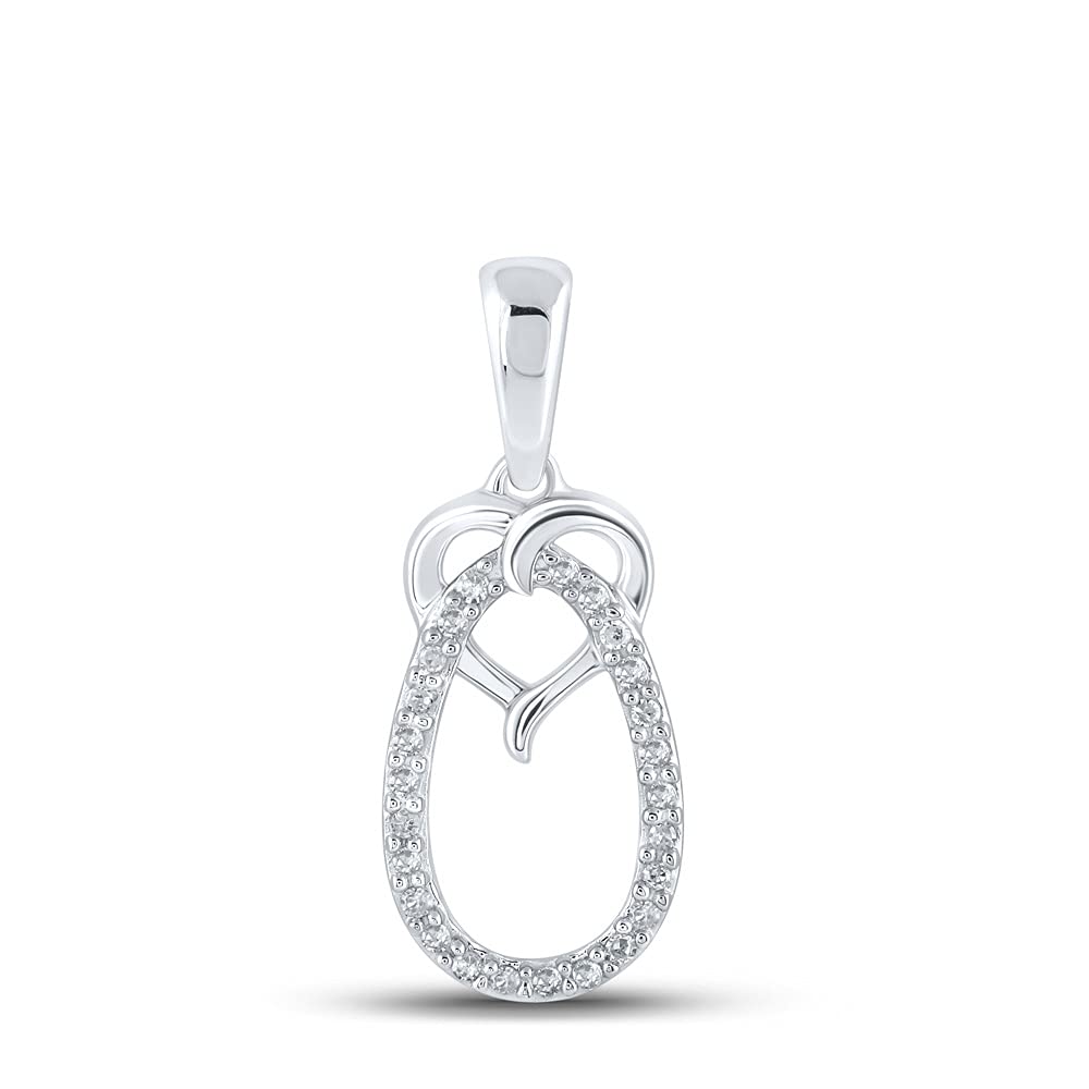 10K White Gold Women's Round Diamond Heart Oval Pendant Necklace - 1/12 CTTW - Perfect for Valentine's Day, Anniversary & Birthday Gifts