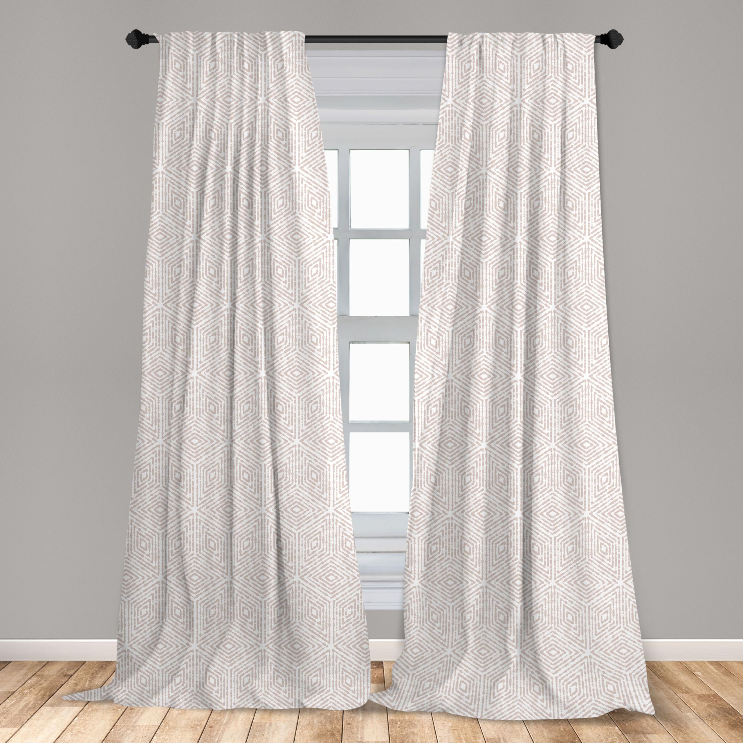 Ambesonne Geometric Curtains - Abstract Dotted Lines Concentric Rhombus Pattern Window Treatments | 2 Panel Set for Living Room & Bedroom Decor | 56x63 Inches White Taupe | Perfect for Modern Home, Apartment & Office Spaces