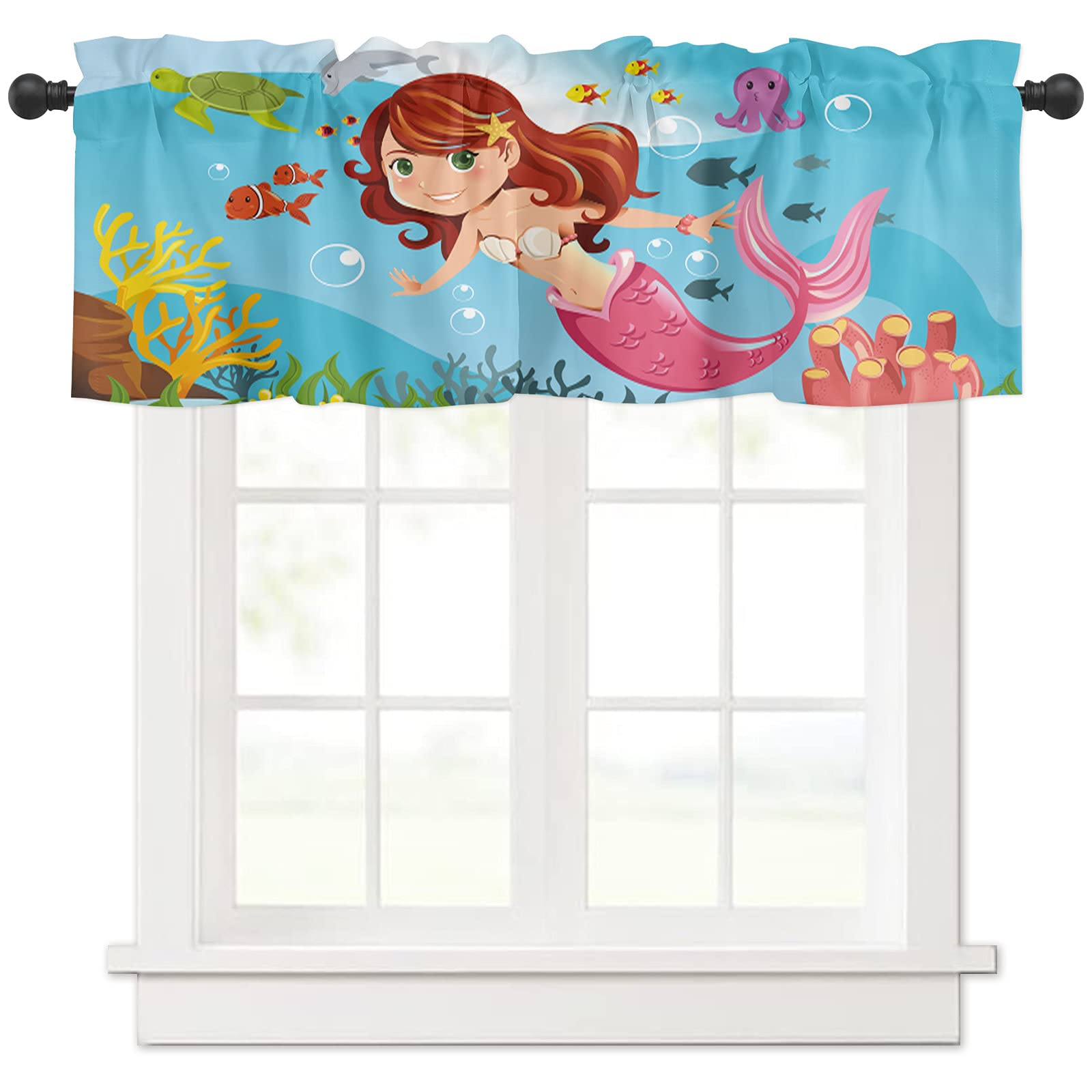 Mermaid Cartoon Valance Curtains for Kitchen & Bedroom - 54