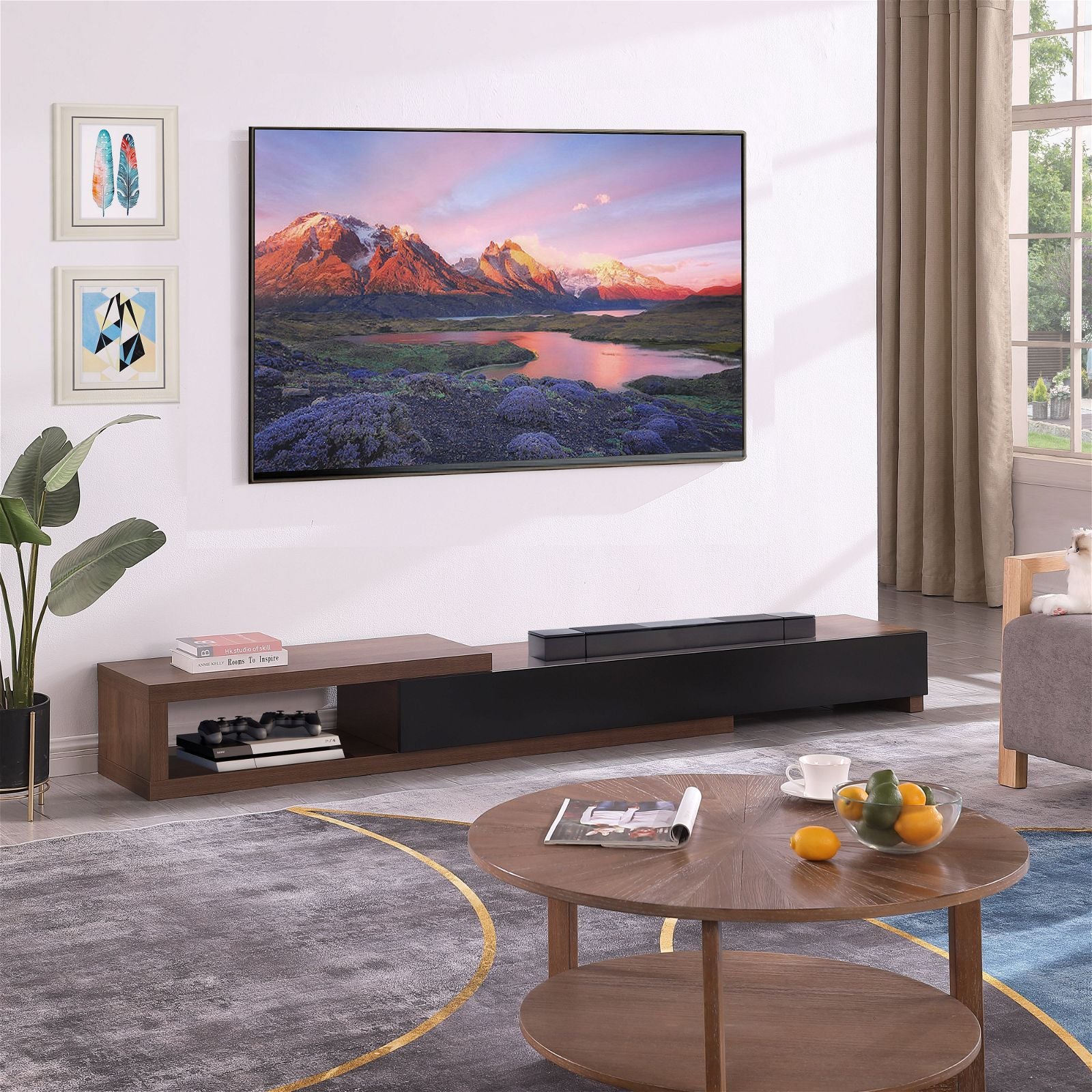 Criterion Durham Extendable TV Stand 260cm - Dark Oak Lowline Media Console for Living Room, Bedroom & Home Theater