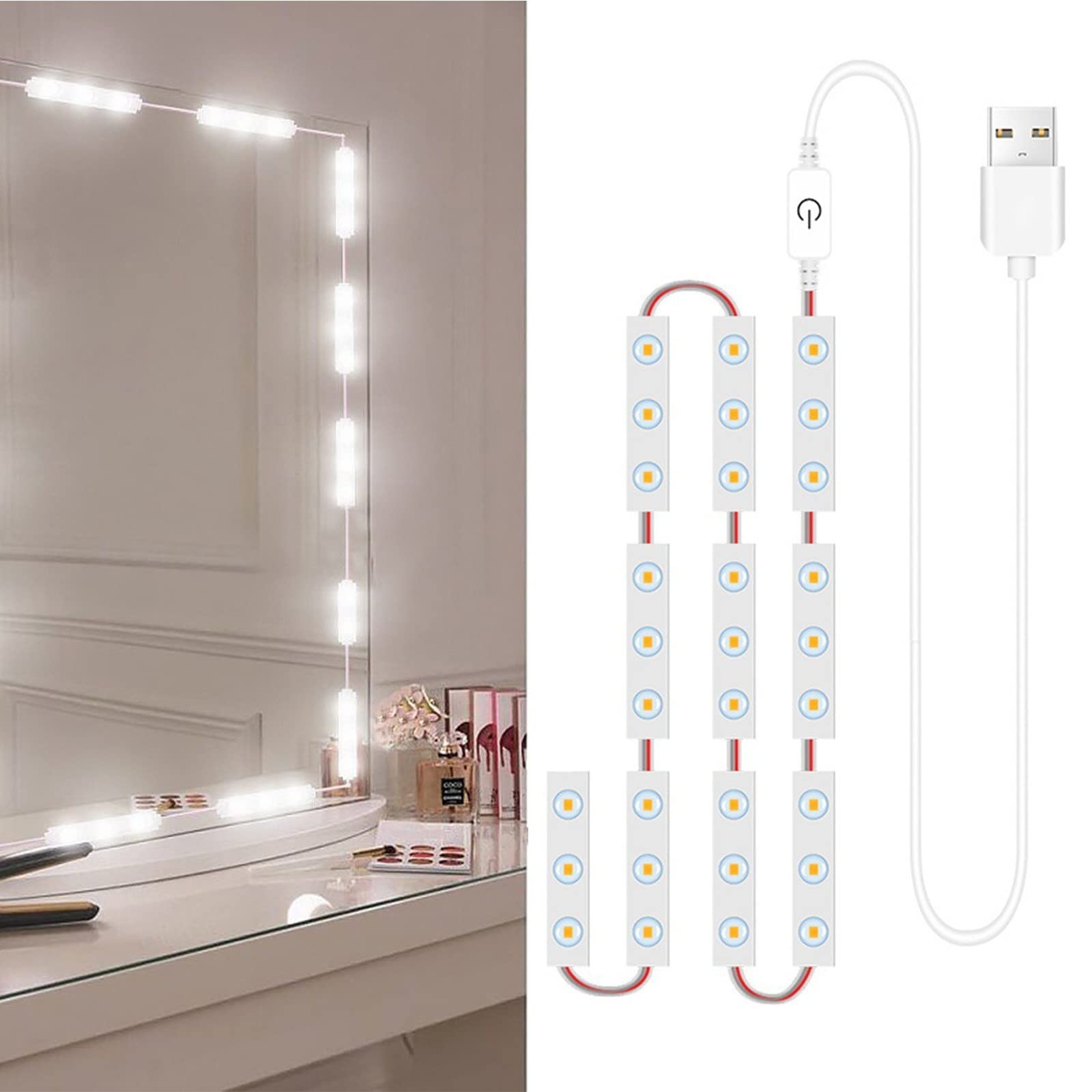2-Pack Dimmable LED Vanity Mirror Lights with Touch Control & USB Cable - Perfect for Makeup, Bathroom, and Dressing Room Lighting