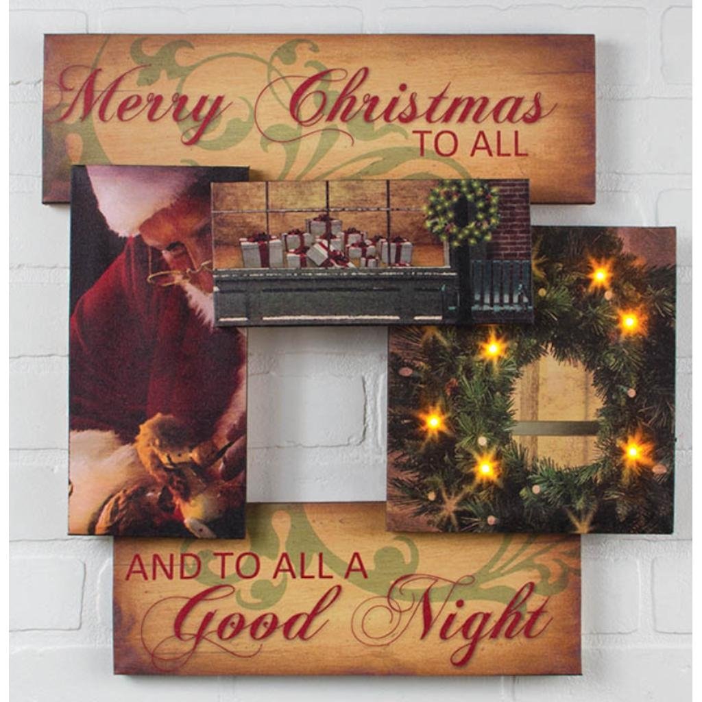 18.5x18 Inch Christmas Montage LED Lighted Canvas - Battery Operated Wall Art Decor for Holiday Home & Office (Batteries Not Included) - Perfect for Christmas Tree Decorations, Mantel Displays and Seasonal Party Lighting