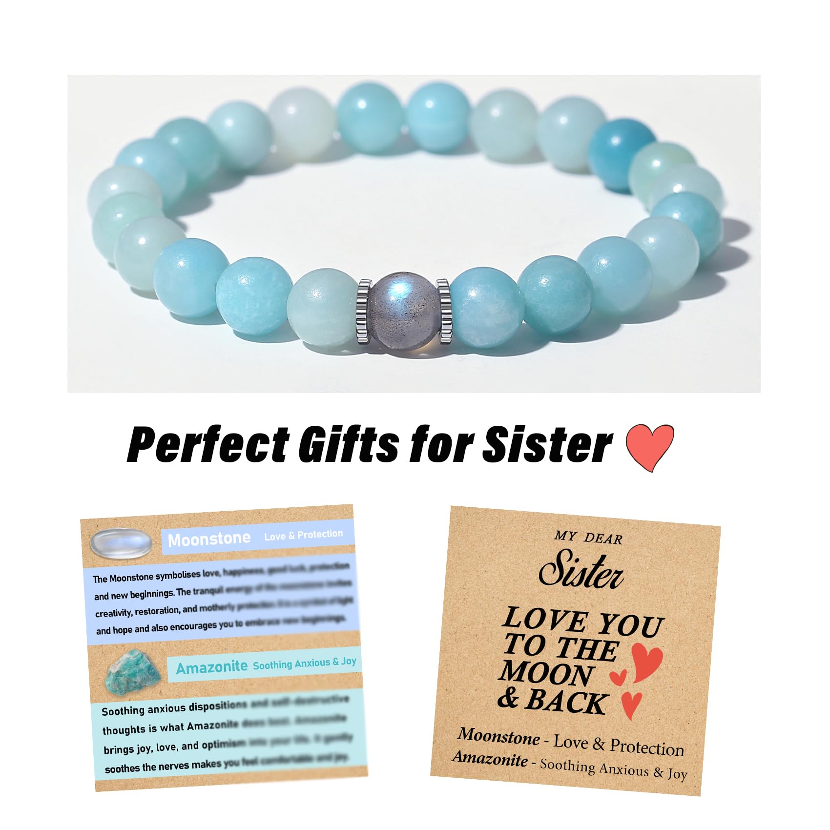 Moonstone Sister Bracelet - Best Gifts for Sisters, Birthday, Christmas, Valentine's Day, Easter & Mother's Day - Perfect for Big Sister, Little Sister & Best Sister Ever - Jewelry for Stocking Stuffers & Basket Fillers - Ideal for Everyday Wear, Special Occasions & Heartfelt Surprises