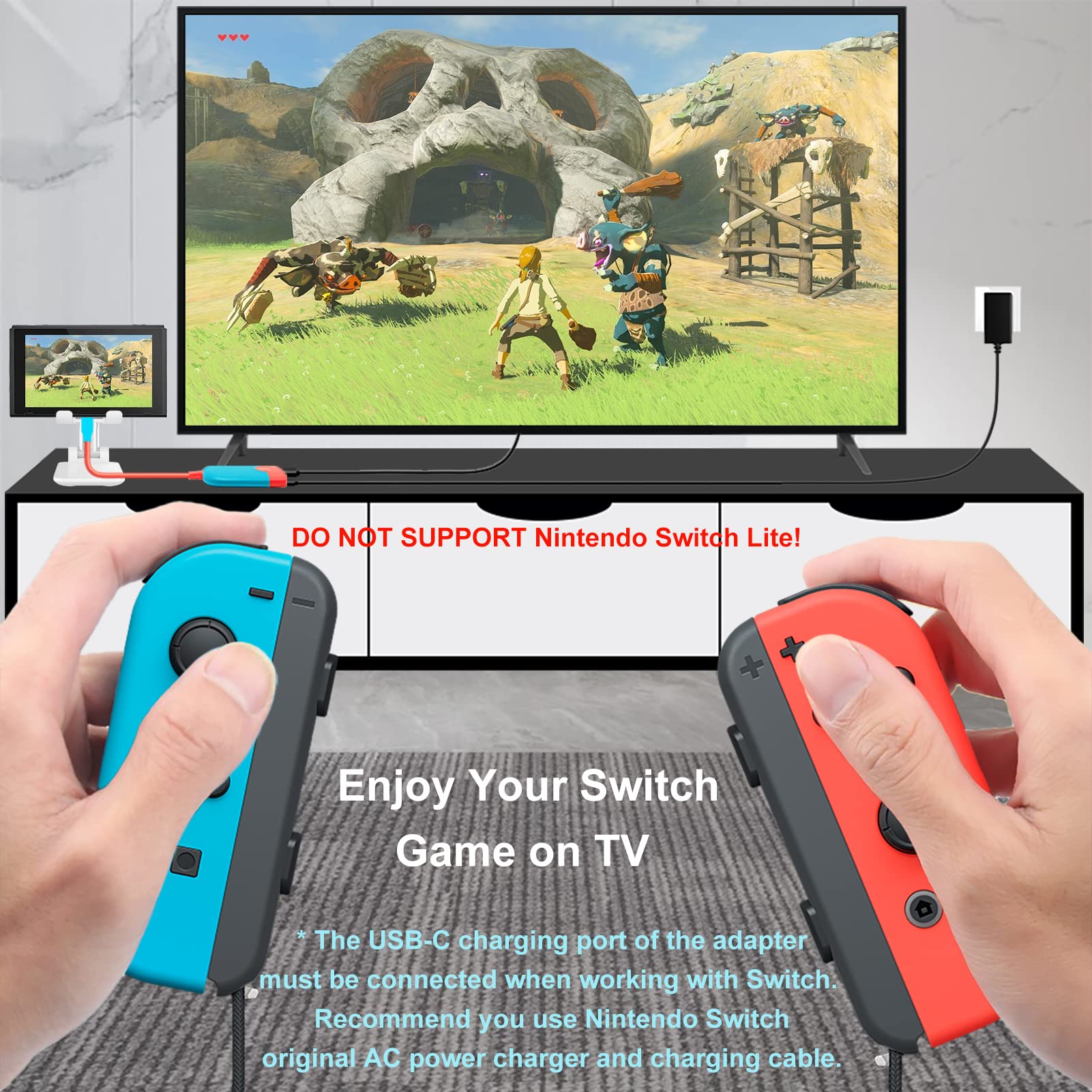 Nintendo Switch Portable Dock - 3-in-1 HDMI TV Adapter with USB-C Charging | Travel-Friendly Docking Station for Home, Office & Gaming On-The-Go
