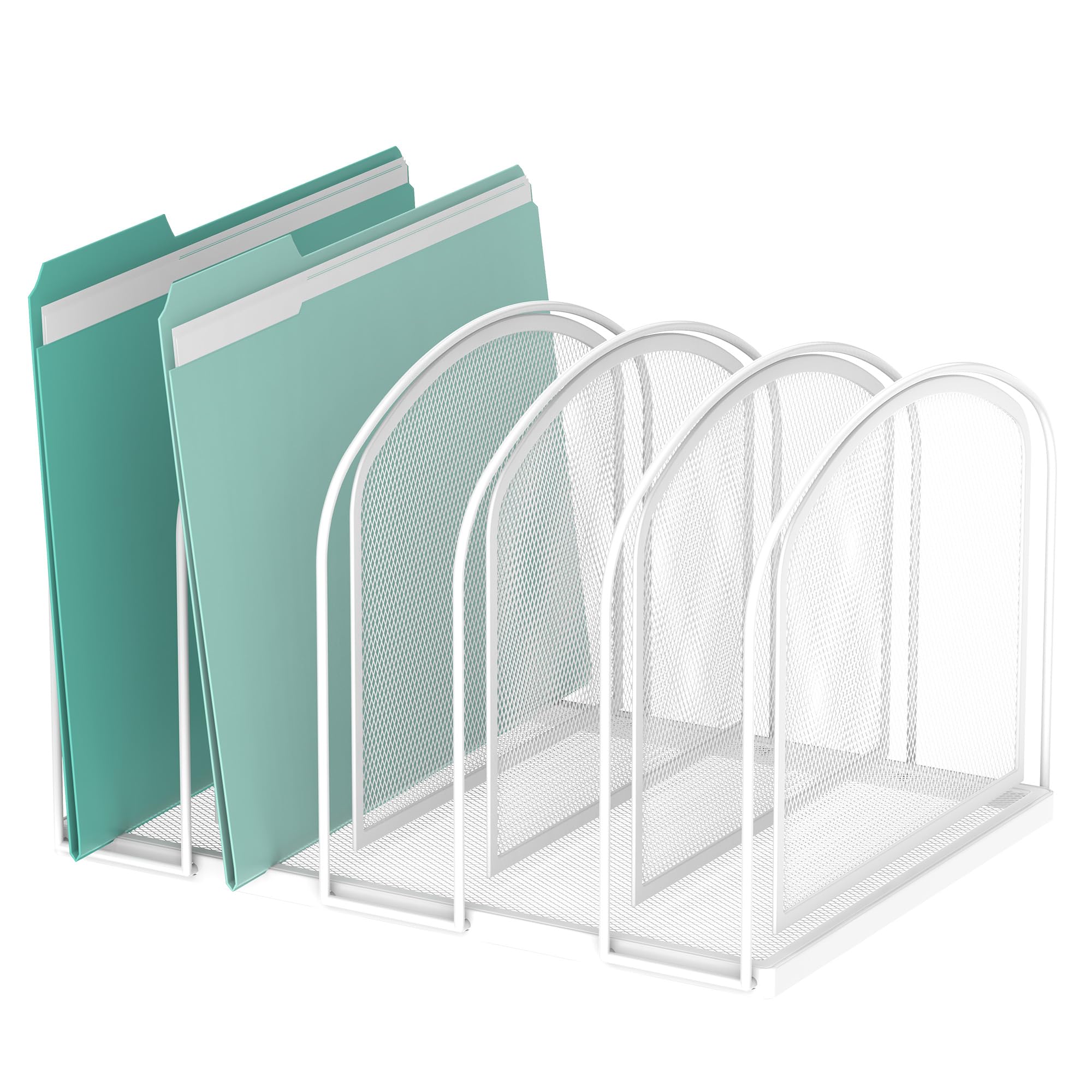 SUPEASY 5-Section Mesh File Organizer - Upright Desktop File Sorter & Office Supplies Holder - White | Perfect for Desk Organization, Document Sorting, and Office Accessories Storage