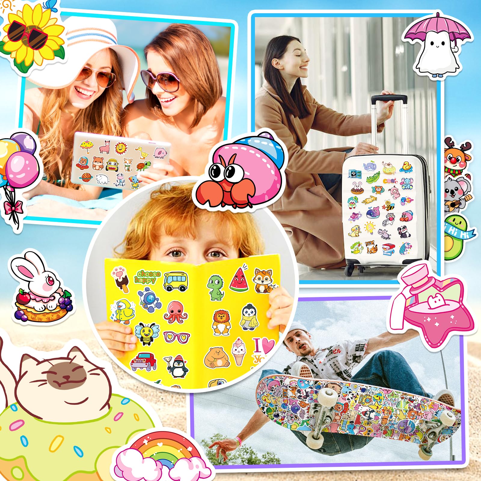 600 PCS Cute Waterproof Stickers for Kids - Kawaii Vinyl Decals for Water Bottles, Laptops, Hydro Flasks, Skateboards, Phones & More - Fun School Supplies & DIY Crafts for Boys and Girls
