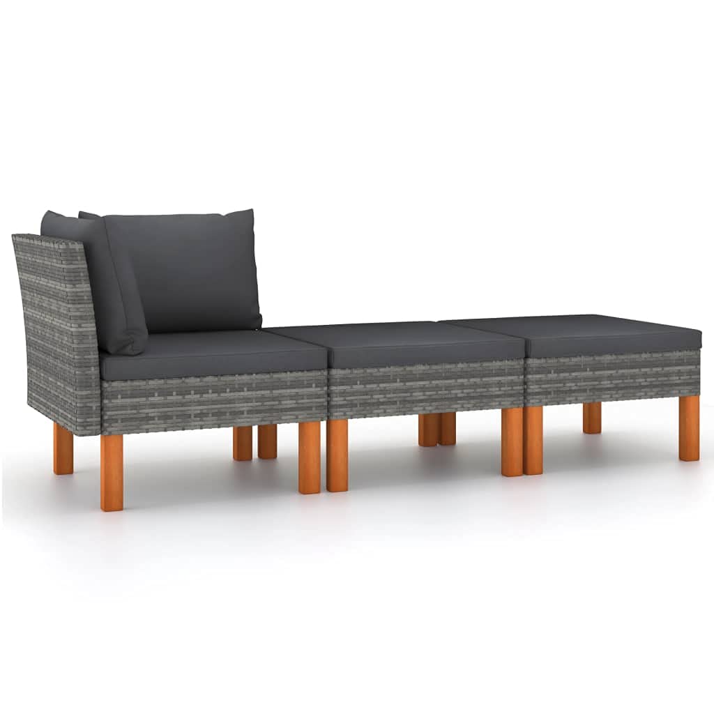 Premium 3-Piece Outdoor Wicker Sofa Set - All-Weather Poly Rattan Furniture with Solid Eucalyptus Wood Legs for Patio, Garden, Backyard & Balcony | Durable Lounge Seating for Relaxing & Entertaining Guests