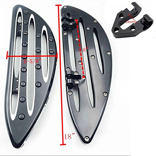 Black CNC Stretched Floorboards for Harley Davidson Touring Road Glide & Road King - Front & Rear Driver/Passenger Foot Pegs - Perfect for Long Rides & Custom Bike Builds