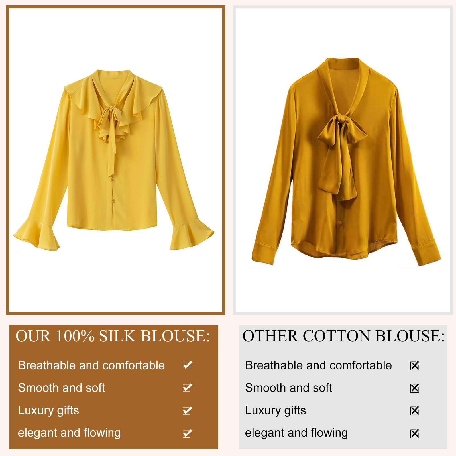 COLD POSH Women's 100% Mulberry Silk Blouse - Elegant Long Sleeve Button Down Shirt with V-Neck & Ruffle Detail | Breathable Summer Tops for Office, Dating & Special Occasions