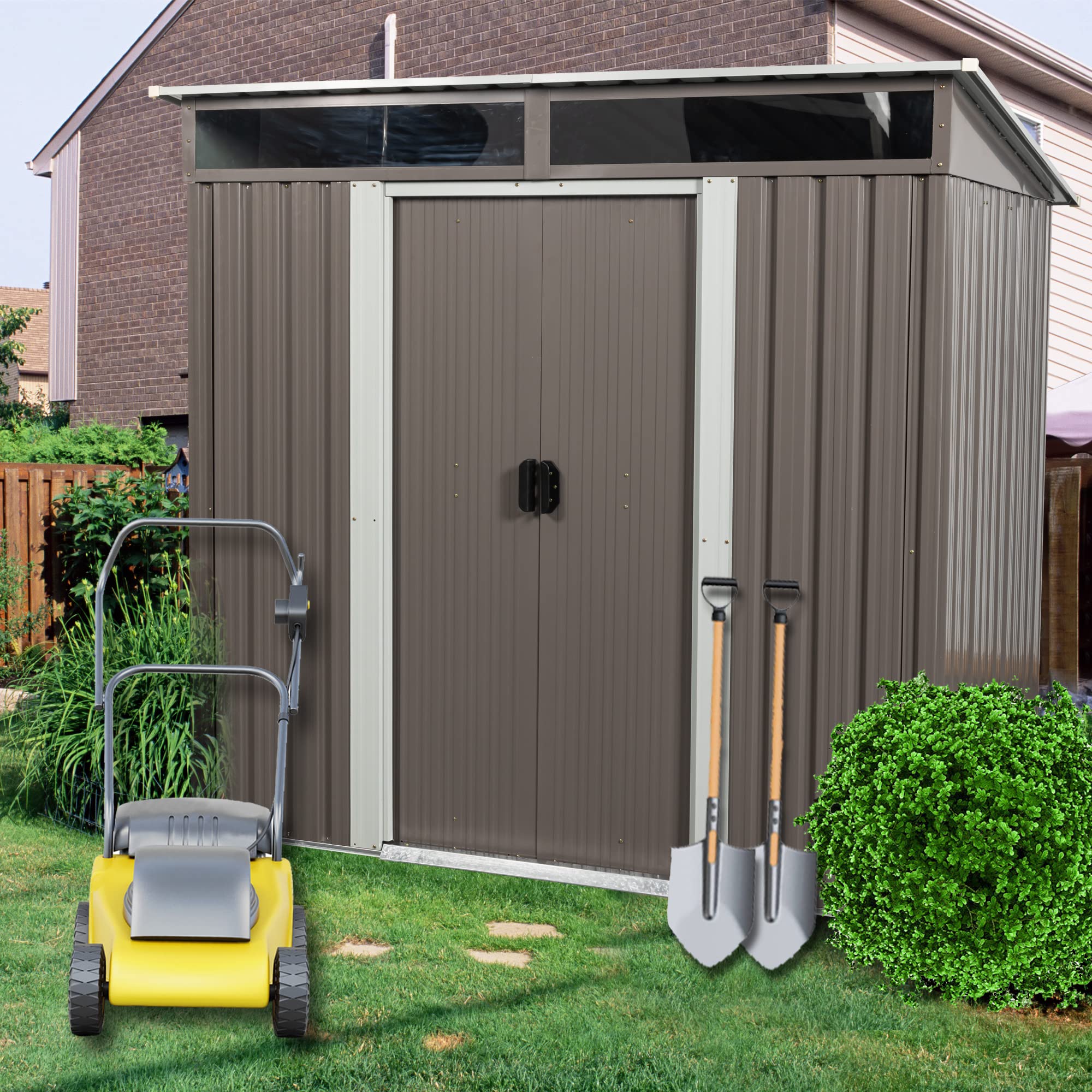 6ft x 4.5ft Outdoor Metal Storage Shed - Sun Protection & Waterproof Tool Shed for Backyard, Patio, Lawn (6ft x 4.5ft, Gray) | Perfect for Garden Tool Organization, Yard Equipment Storage & Outdoor Furniture Protection