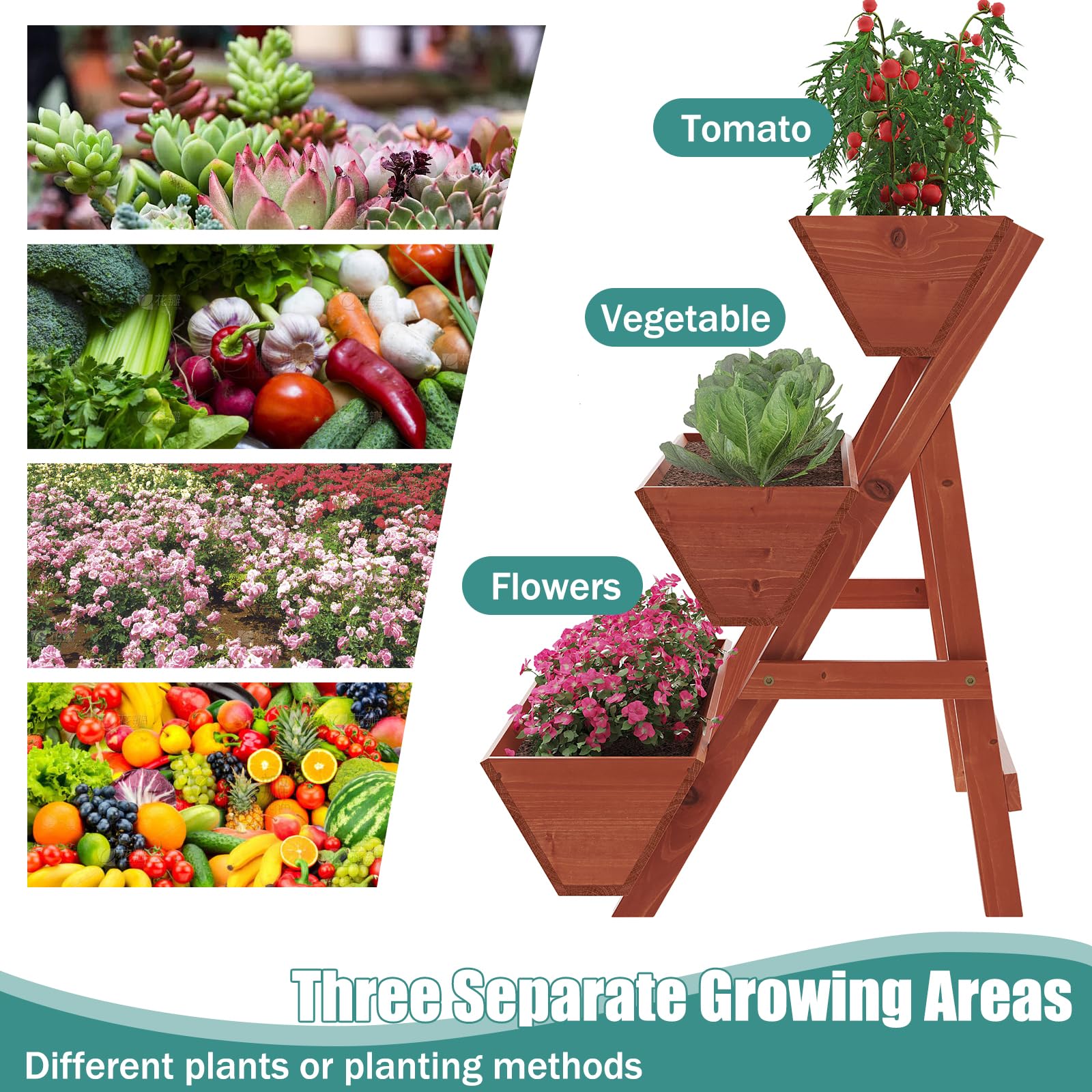 3-Tier Raised Garden Bed with Legs - Vertical Planter Box for Flowers, Vegetables & Plants - Indoor & Outdoor Use - Perfect for Patios, Balconies & Small Spaces