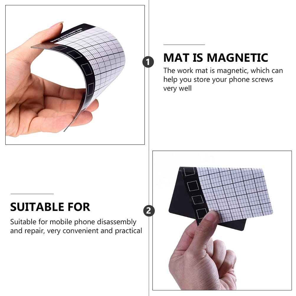 10Pcs Magnetic Phone Repair Mat - Large Anti-Slip Screw Organizer Mat for iPhone, Samsung & Electronics Repair | Prevents Small Screws from Getting Lost | Perfect for Phone Repair Shops & DIY Technicians (Black)