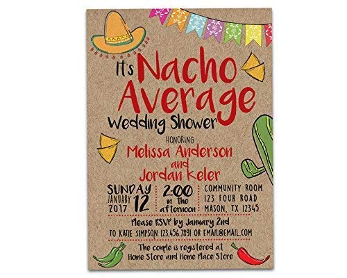 Nacho Average Bridal Shower Invitations - Kraft Fiesta Wedding Invites for Mexican Themed Parties & DIY Wedding Celebrations