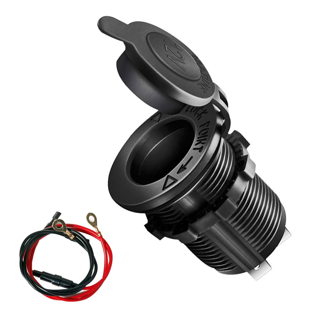 12V Waterproof Flush Mount Cigarette Lighter Socket with Plug - Power Outlet Receptacle for Car, Boat, Marine, Motorcycle, ATV, RV & Golf Cart - Perfect for Charging Devices On-The-Go