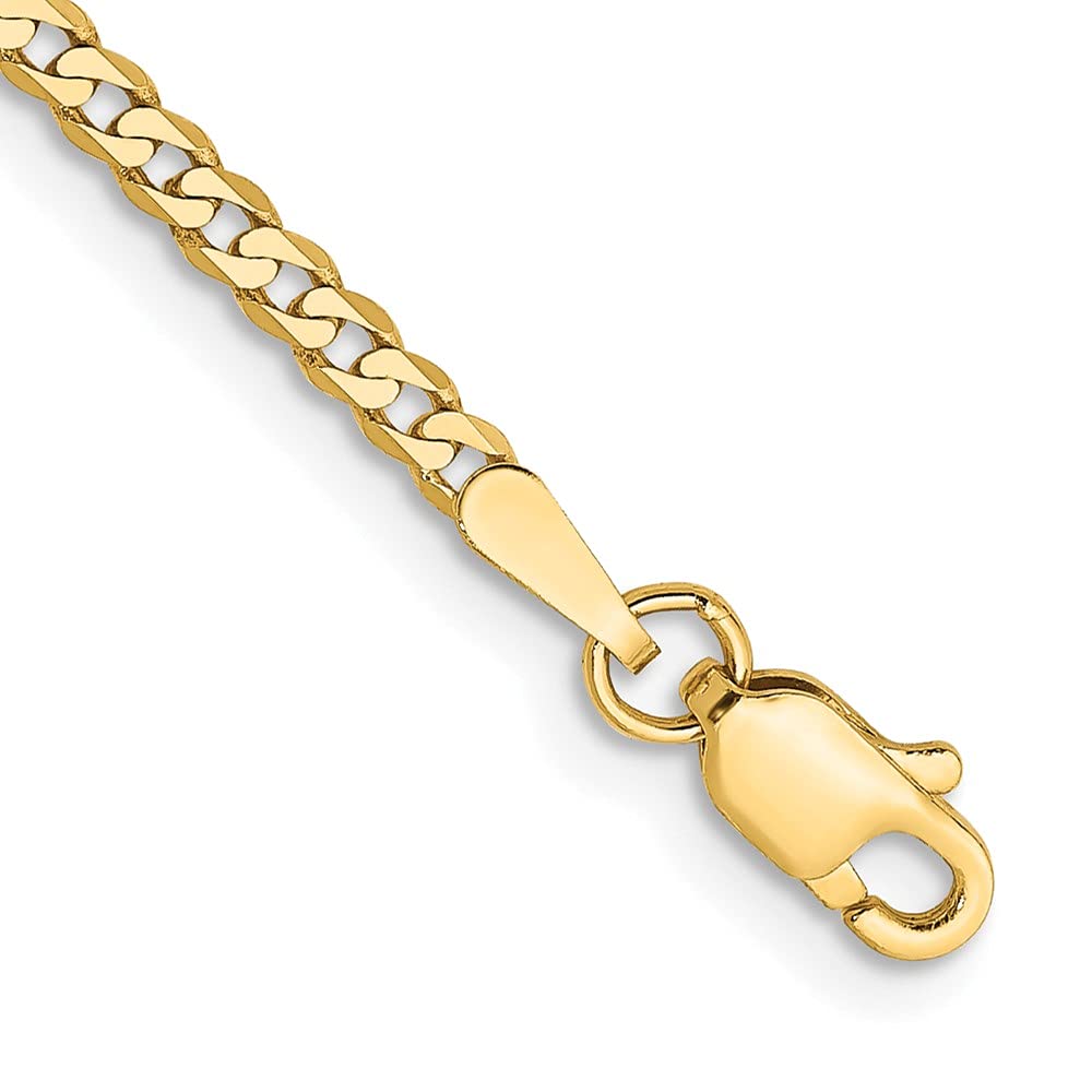 10K Yellow Gold 2.2mm Flat Beveled Curb Chain Bracelet for Women - Dainty Fine Jewelry Gift for Her - Perfect for Anniversaries, Birthdays & Everyday Elegance