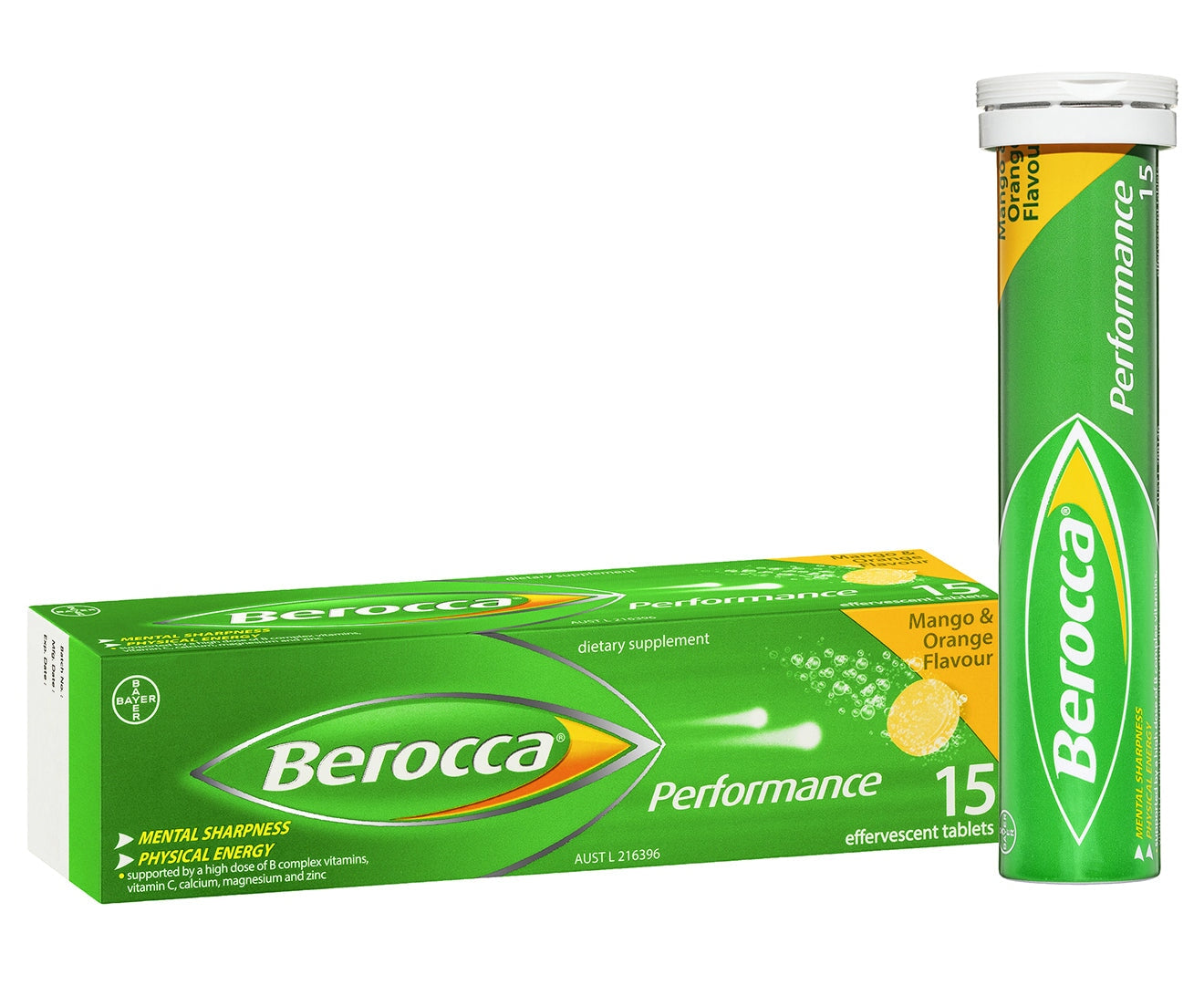 Berocca Mango and Orange Effervescent Vitamin Tablets - Immune Support & Energy Boost - 30 Count - Perfect for Workout Recovery & Morning Routine