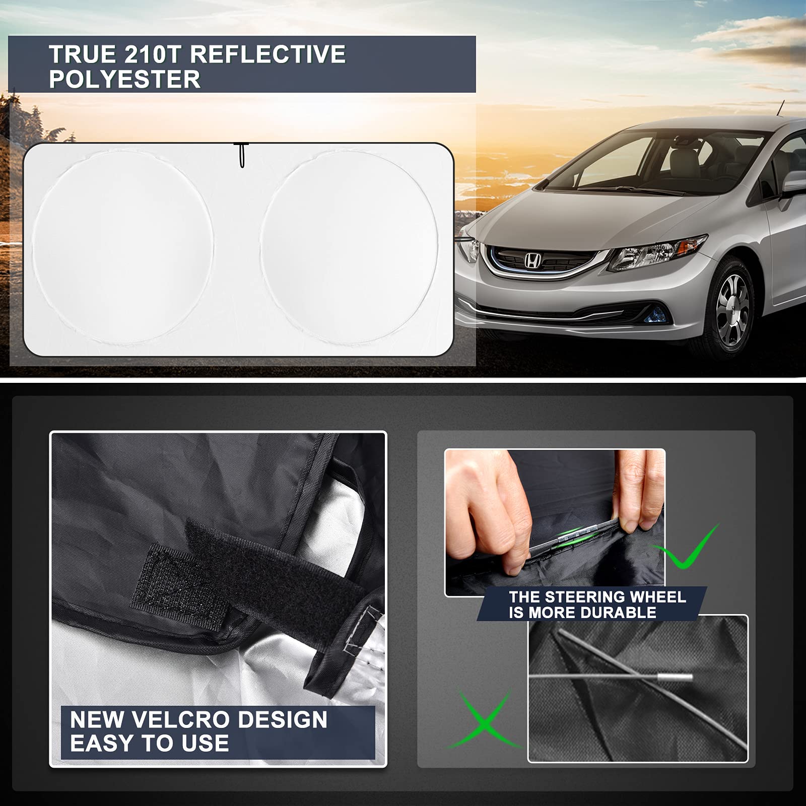INSAUTO Foldable Reflective Windshield Sun Shade for Honda Civic & Accord - 61