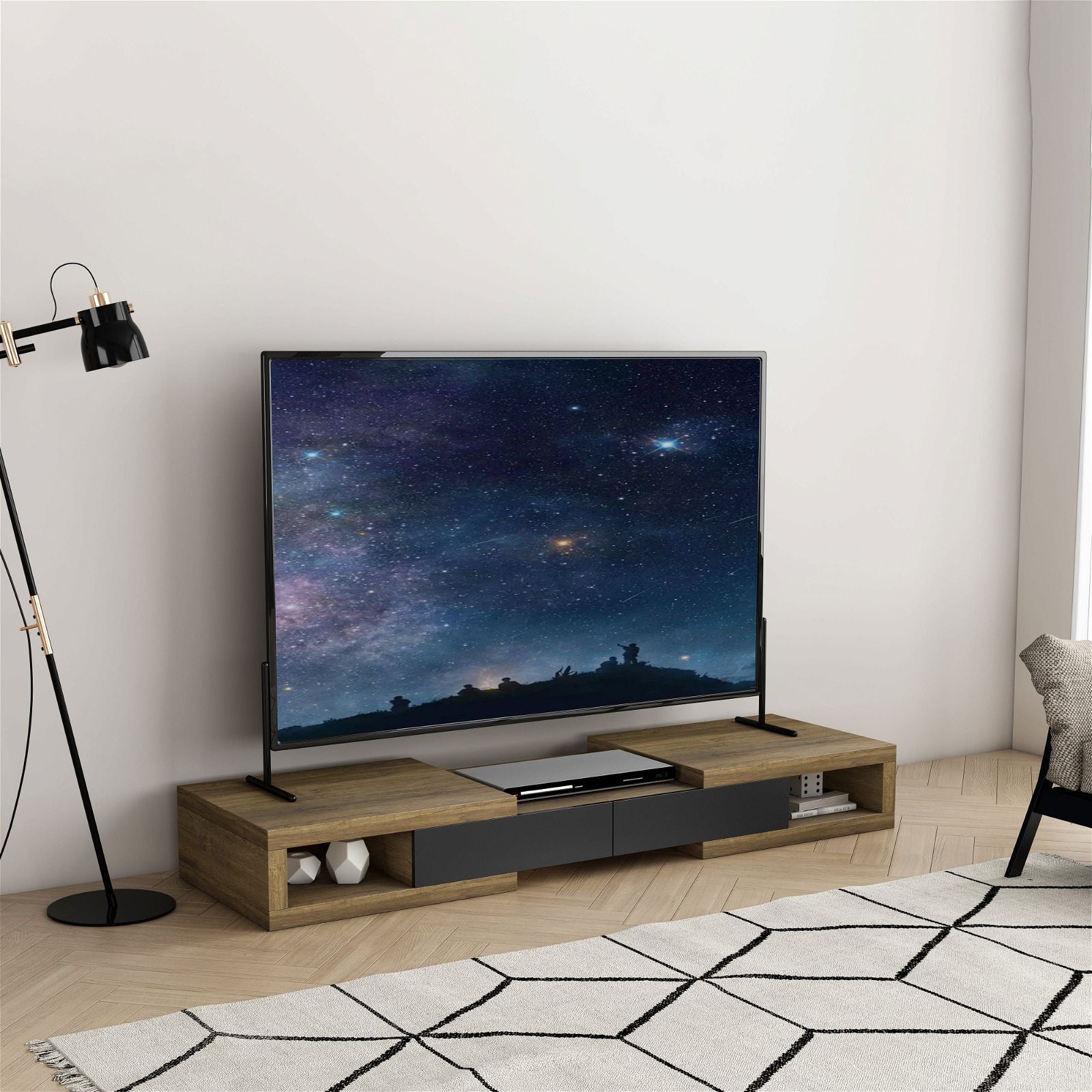 Tauris™ 250cm Split Expandable TV Stand in Dark Oak - Perfect for Living Room & Home Theater Setup