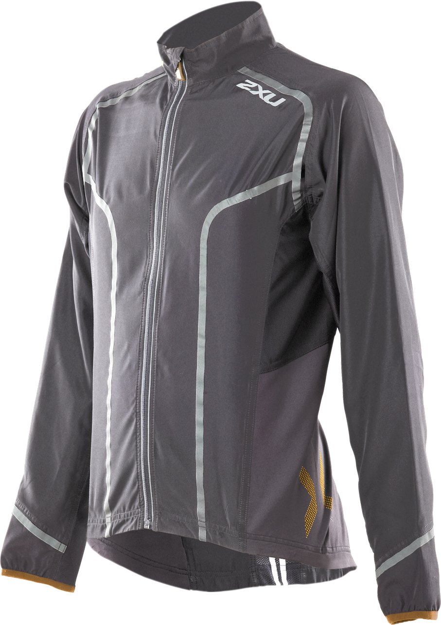2XU Men's Active 360 Run Jacket - Lightweight Waterproof Windbreaker for Running & Outdoor Sports - Charcoal/Flame Orange - Large Size - Perfect for Jogging, Hiking & Cold Weather Training