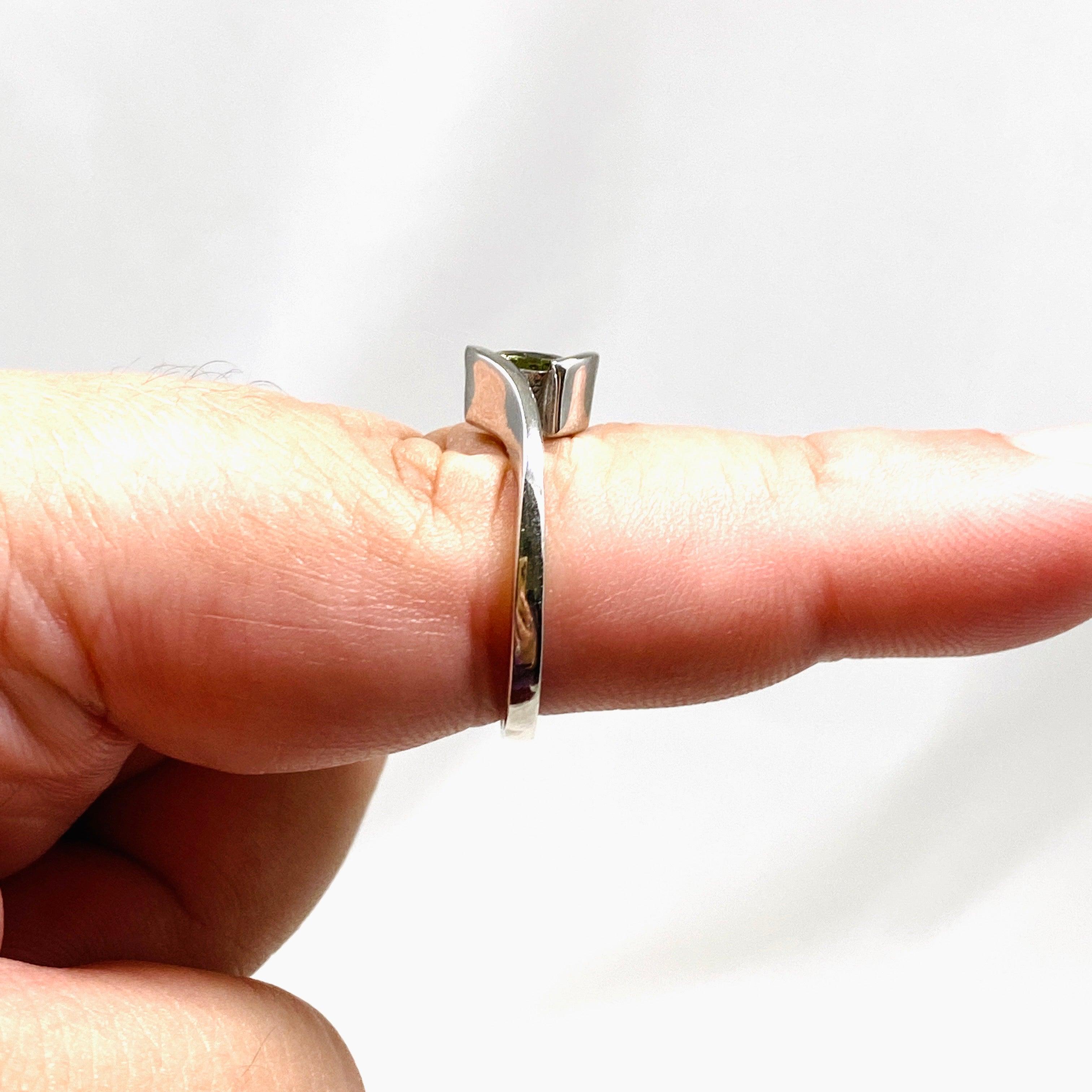 6mm Moldavite Gemstone Solitaire Ring in Sterling Silver - IVMR 03 | Elegant Bohemian Jewelry for Women, Perfect for Spiritual Healing & Special Occasions