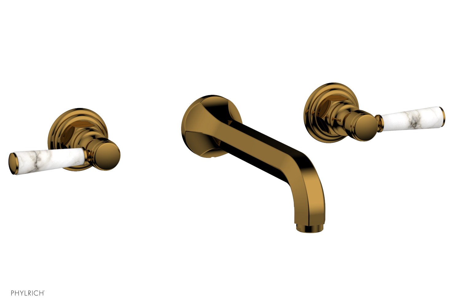 HEX TRADITIONAL Wall Mount Tub Faucet Set with White Marble Lever Handles - 500 58 - Perfect for Bathroom Renovation & Luxury Spa Experience