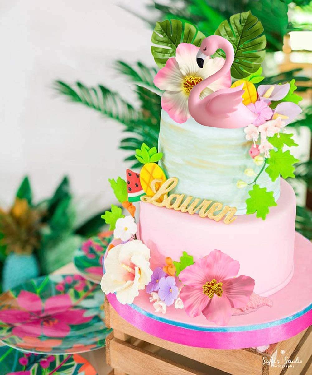 4 PCS Flamingo Cake Toppers - Tropical Hawaiian Luau Birthday Party Decorations for Cakes, Cupcakes & Desserts - Perfect for Beach Themed Parties, Baby Showers & Summer Celebrations