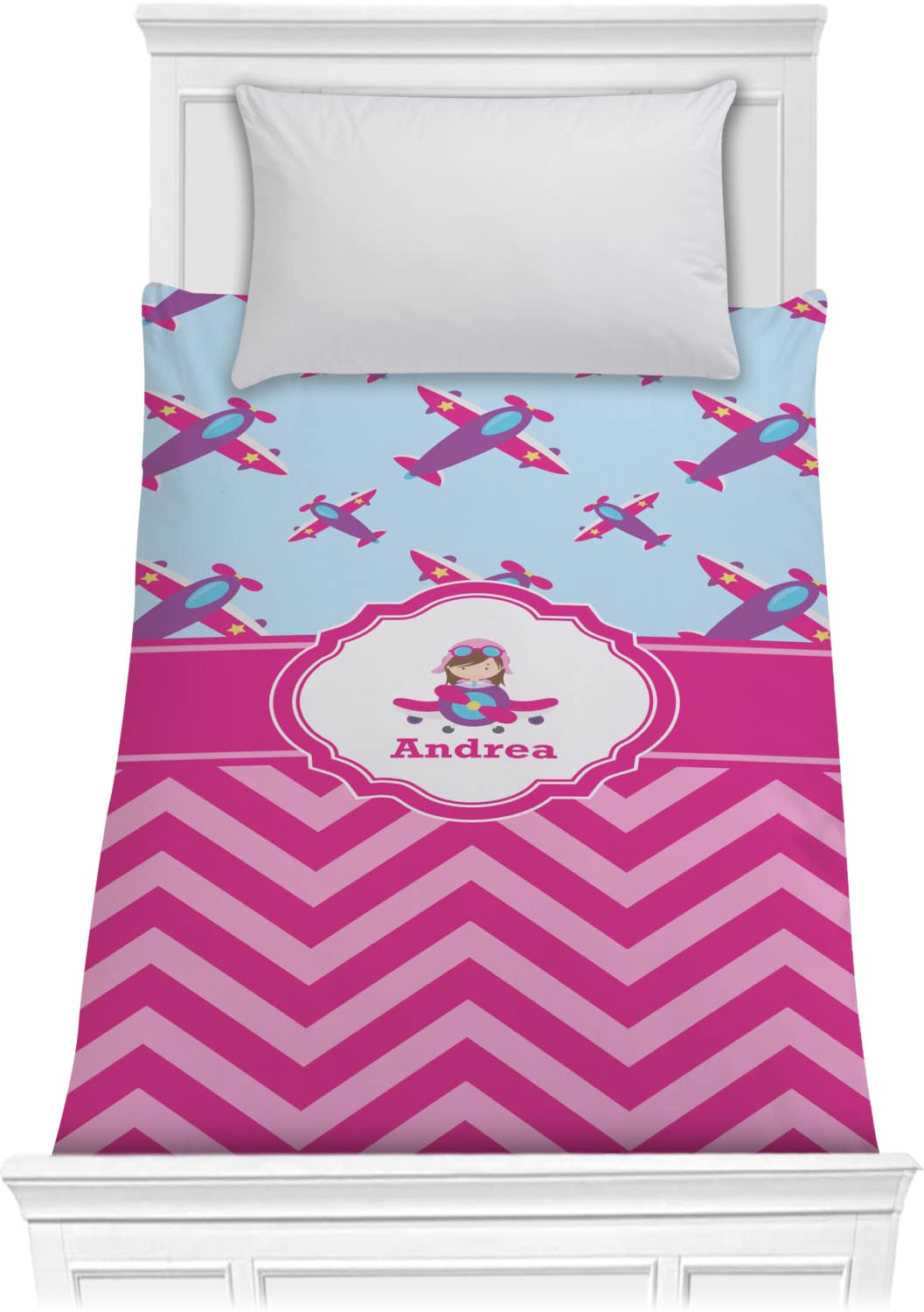 Personalized Airplane Themed Twin Size Comforter for Girls - Soft & Cozy Bedding for Kids' Room, Nursery, and Travel