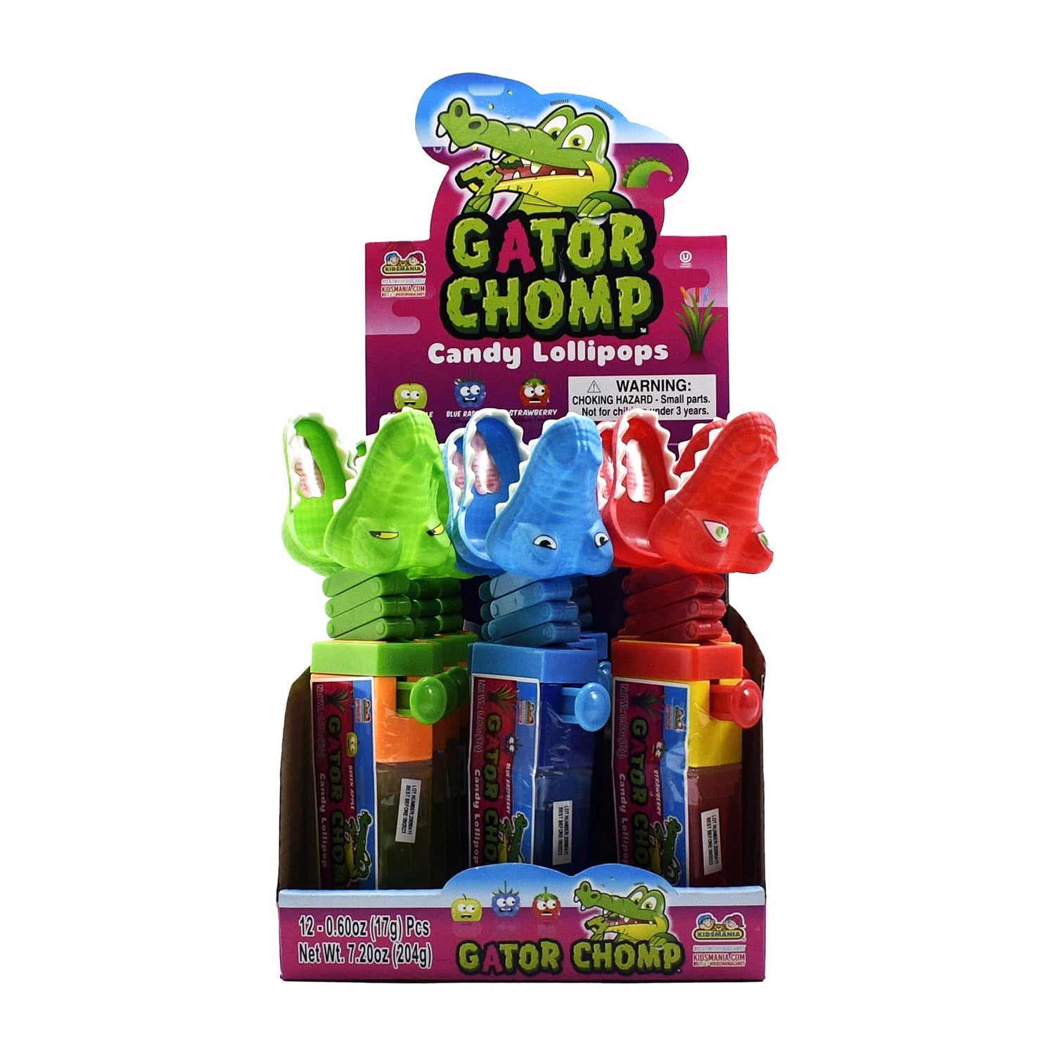 Kidsmania Gator Chomp Lollipop - 12 Count Box | Fun Alligator-Shaped Candy for Birthday Parties, Halloween Treats & Classroom Rewards