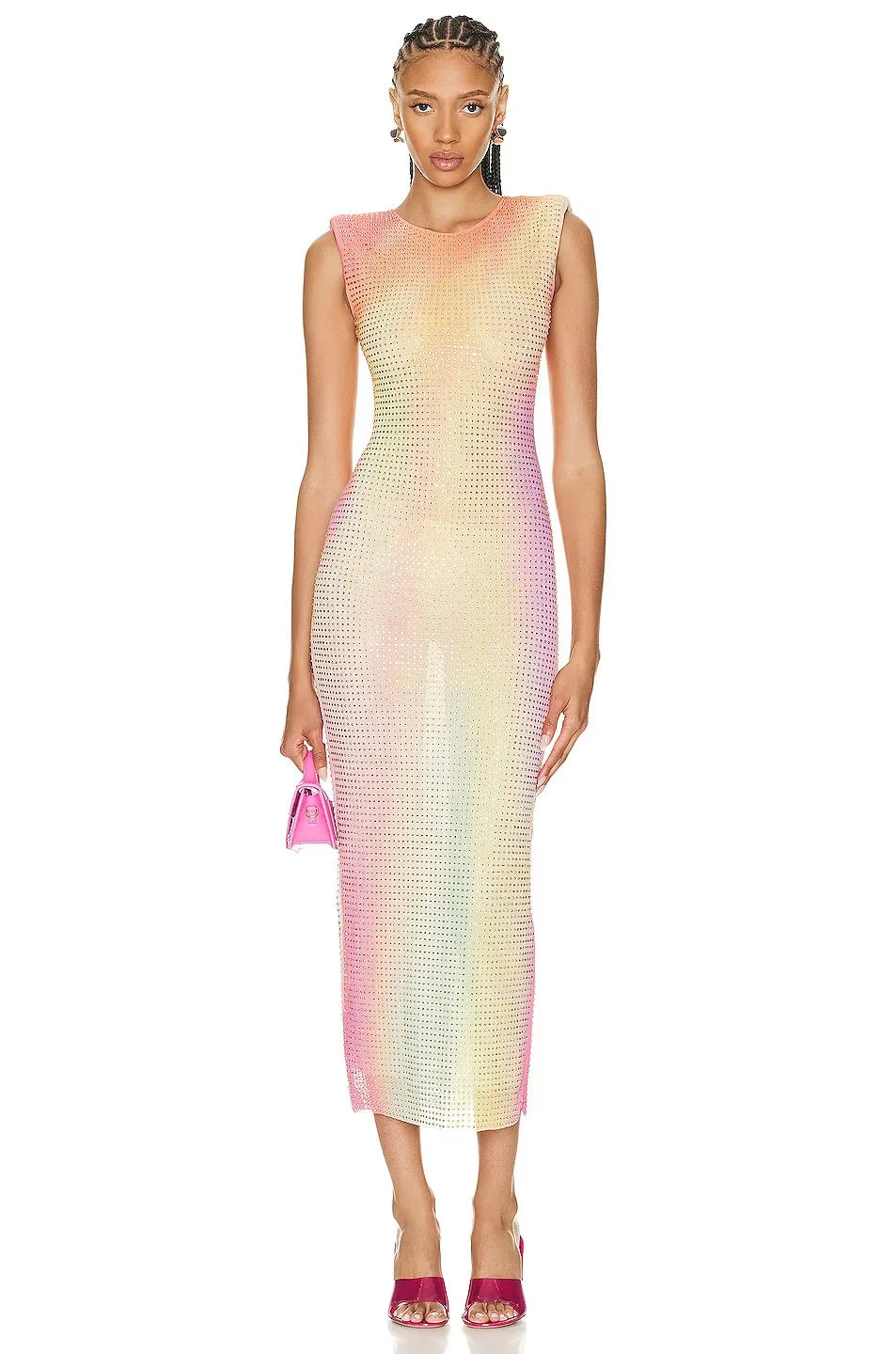 Gradient Color Sleeveless Rhinestone Bodycon Long Dress for Women - Sexy Shining Party Gown for Birthday, Homecoming, Prom & Evening Events