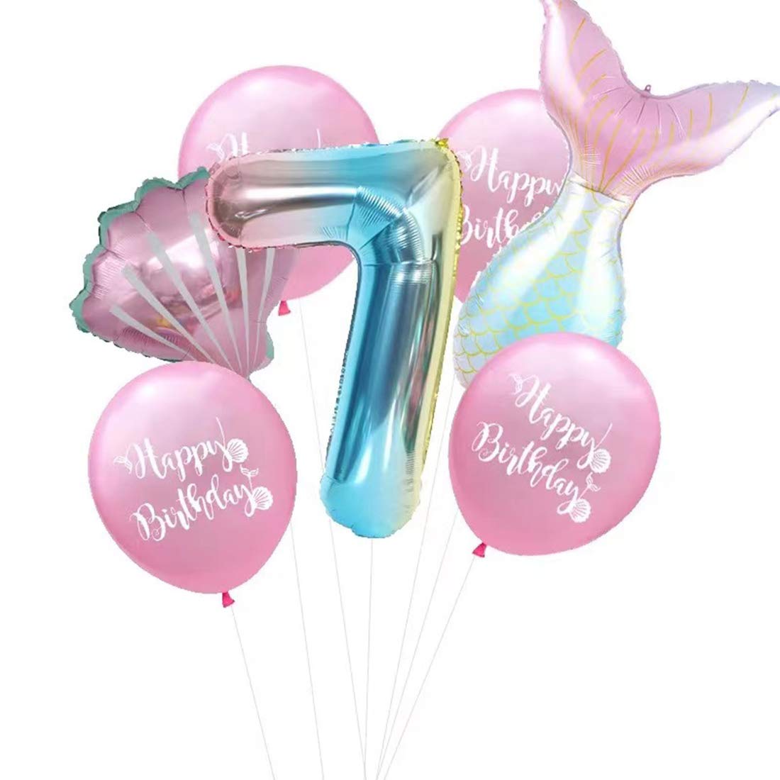 7pcs Mermaid Balloons Number 7 for 1st 2nd 3rd Birthday Party Decorations - Mermaid Tail Themed Party Supplies for Girls - Perfect for Birthday Photos, Baby Showers & Under the Sea Party Decor