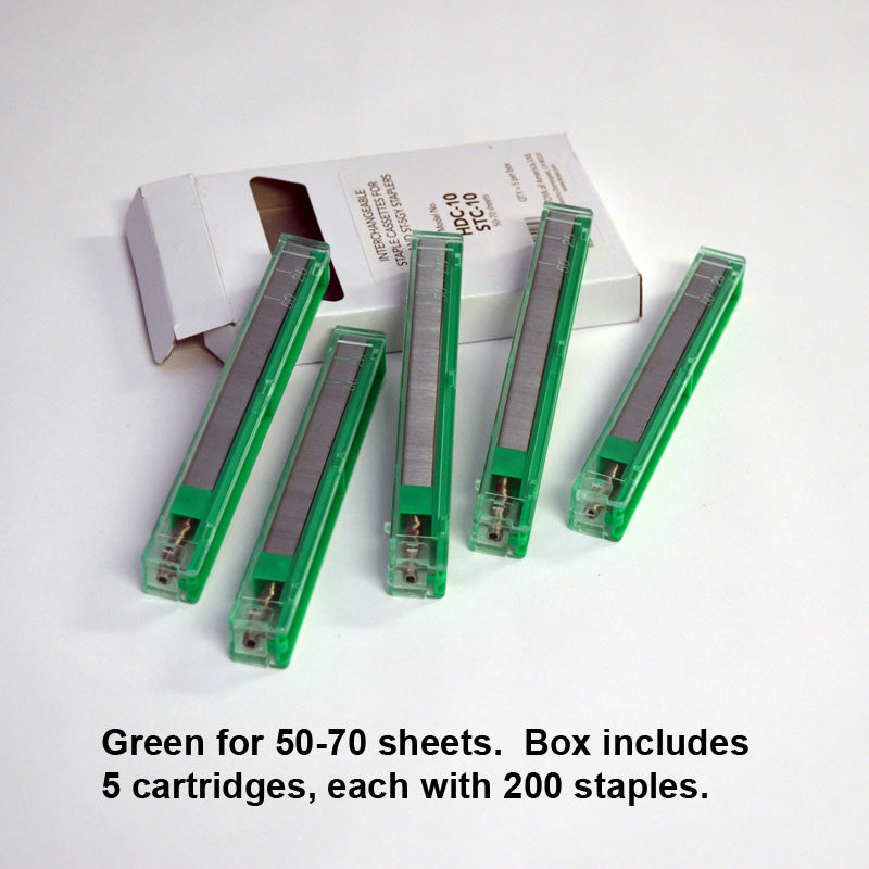 Premium Green 50/70 Staples - 5 Cartridges (200 Staples Each) for Heavy Duty Staplers - Ideal for Office, School, and Home Paper Stapling Projects