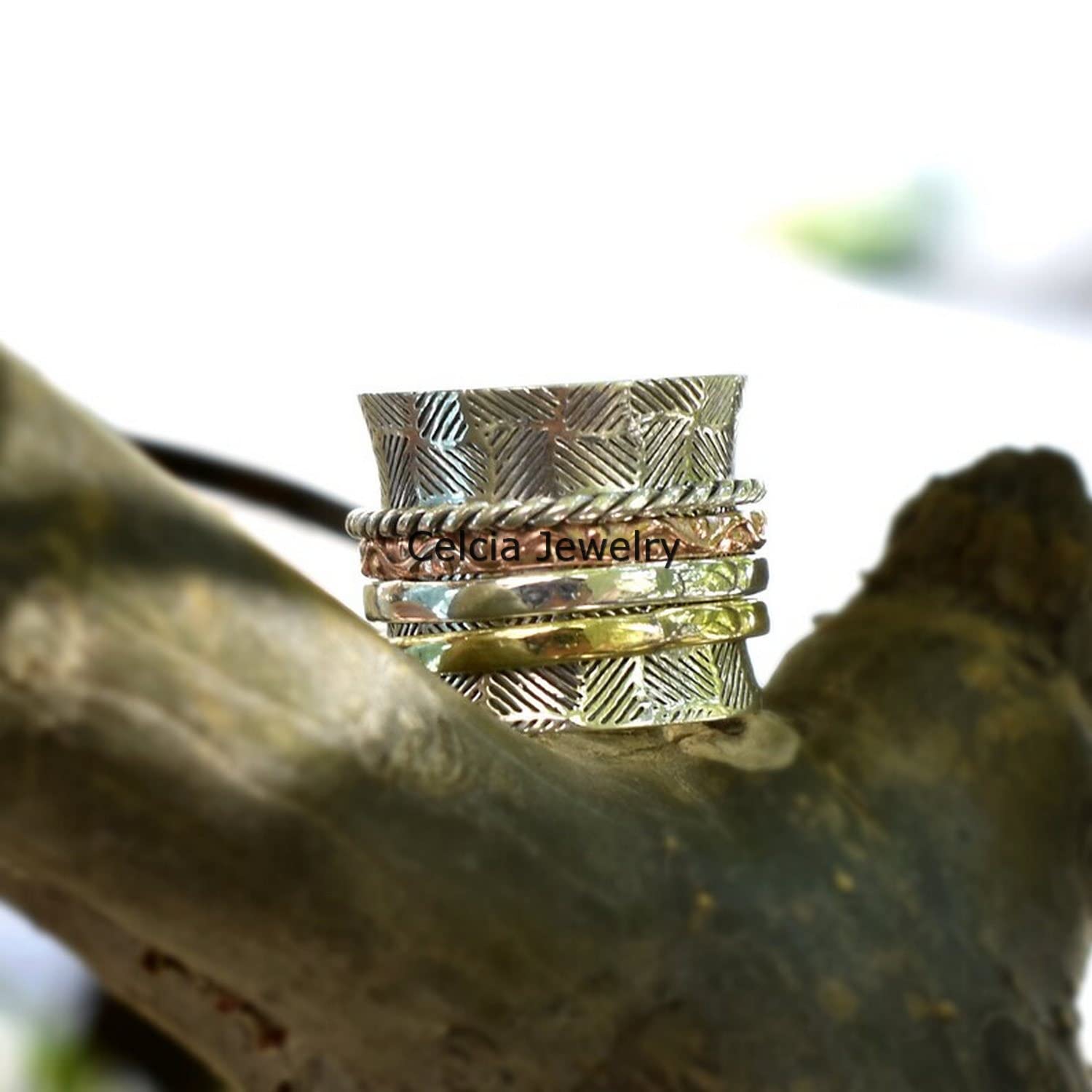 925 Sterling Silver Spinner Ring for Women - Handcrafted Thumb Ring, Multi-Spin Promise Jewelry - Size 7 | Perfect for Meditation, Stress Relief & Fashion Accessories