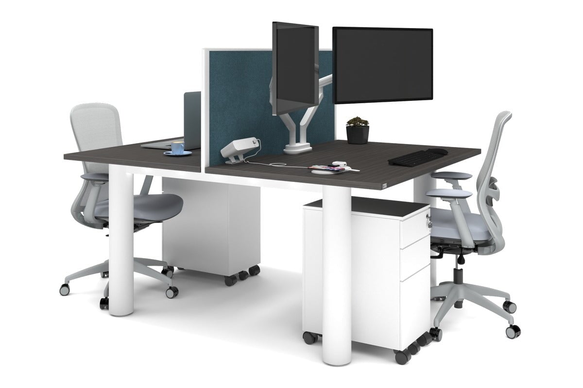 Quadro Cylinder Leg 2-Person Office Workstation Desk [1200L x 800W with Cable Management] - Perfect for Collaborative Workspaces & Modern Home Offices