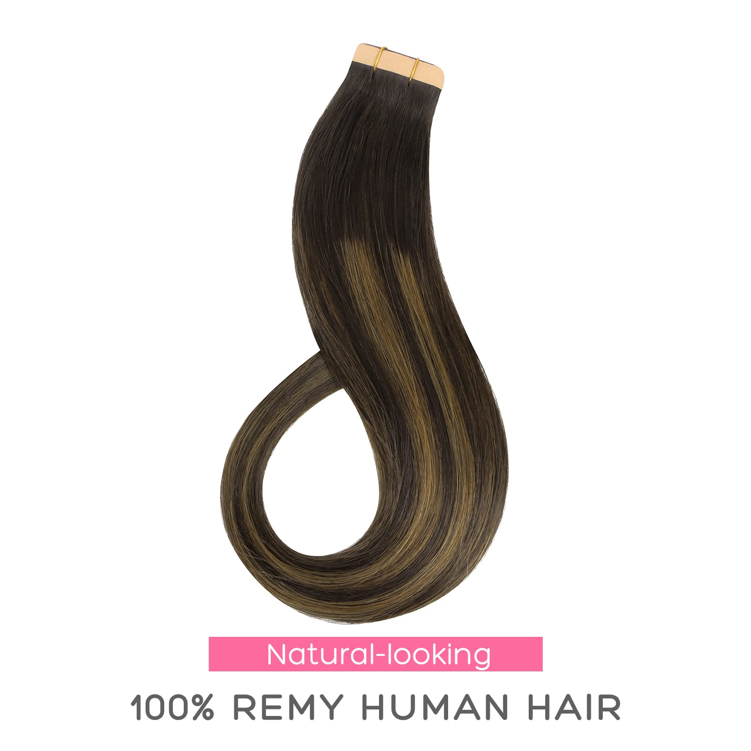 Marat 22 Inch Tape in Hair Extensions - 50g Natural Black Mixed Chestnut Brown Real Human Hair for Straight Hairstyles | Perfect for Weddings, Parties & Daily Styling