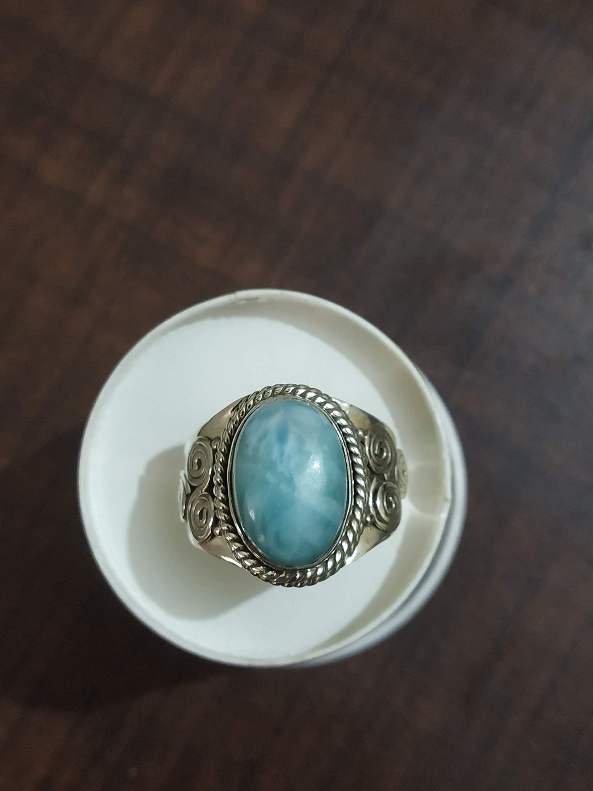 Larimar Ring - 92.5% Sterling Silver Dominican Sky Stone Jewelry | Boho Healing Blue Stone Vintage Style Ring | Perfect for Engagement Gifts, BFF Presents & Spiritual Healing | Handcrafted Artisan Jewelry for Women