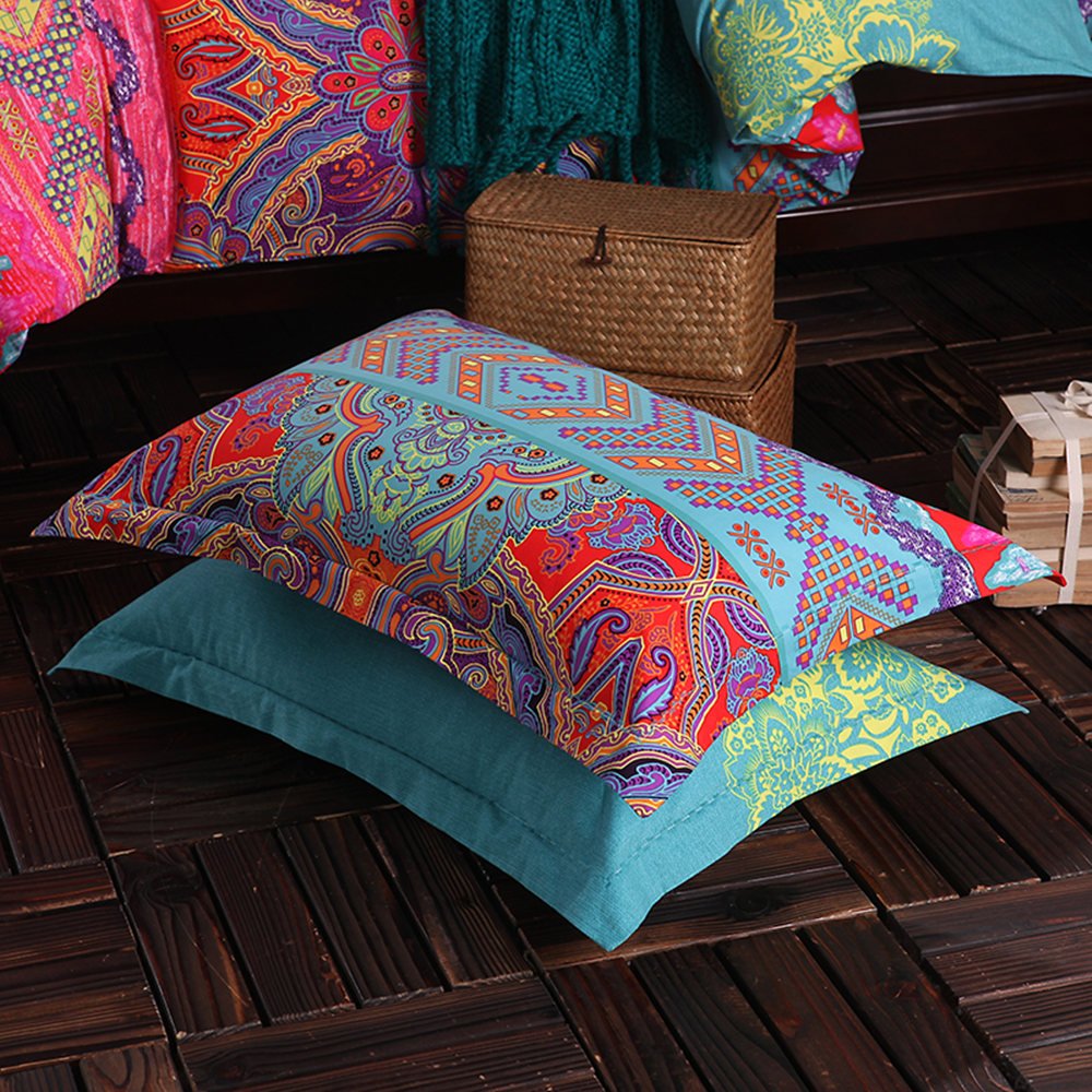 4-Piece Bohemian Ethnic Queen Size Bedding Set - Brushed Cotton Boho Duvet Cover with Flat Sheet, Ultra Soft Comforter Cover Set (No Comforter Included) - Perfect for Cozy Bedrooms, Guest Rooms & Bohemian Home Decor