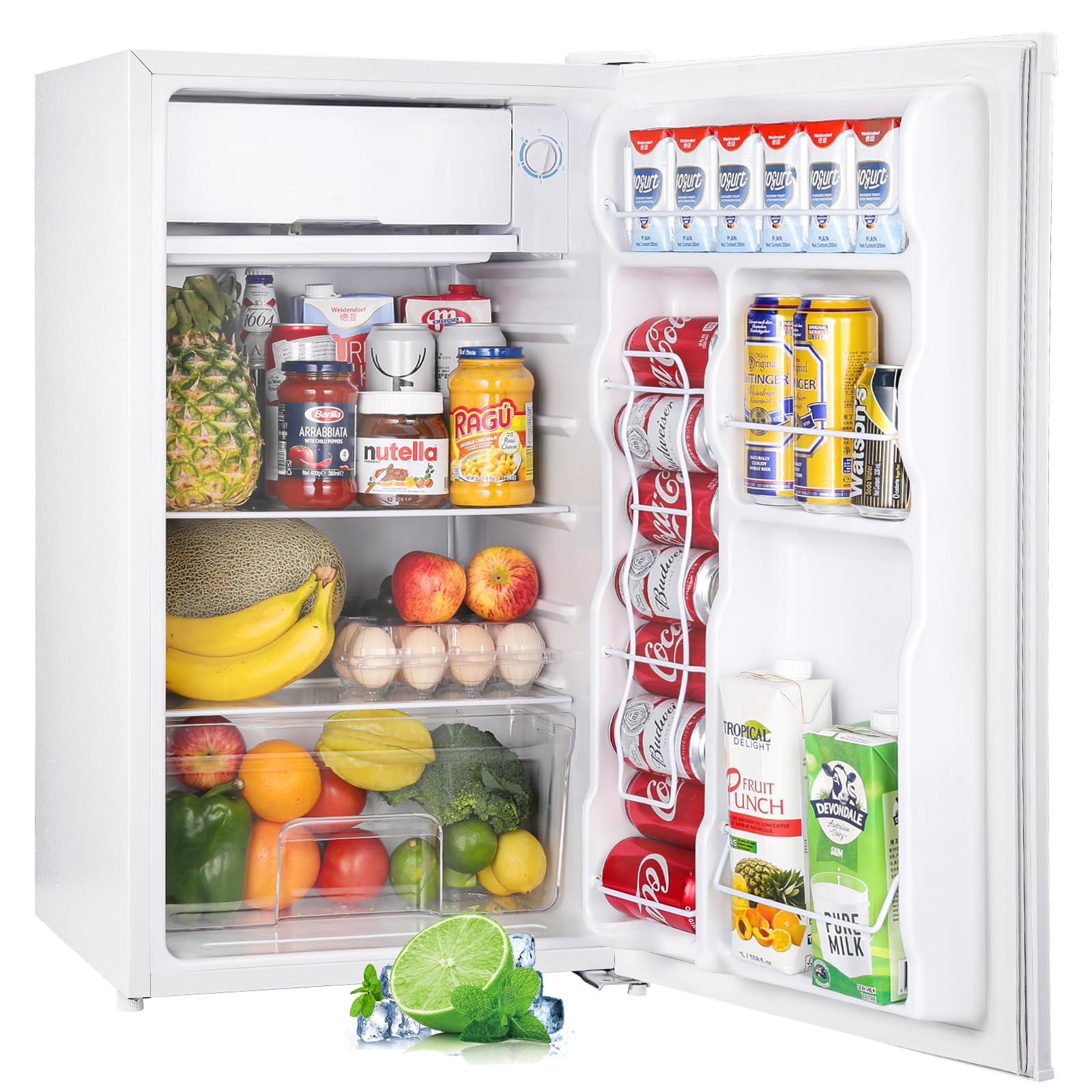 Upstreman 3.2 Cu.Ft Mini Fridge with Freezer - Compact Single Door Refrigerator with Adjustable Thermostat, Perfect for Dorm, Office, Bedroom & Small Spaces - Energy Efficient & Quiet Cooling - White (BR321) | Great for Snacks, Drinks & Personal Storage