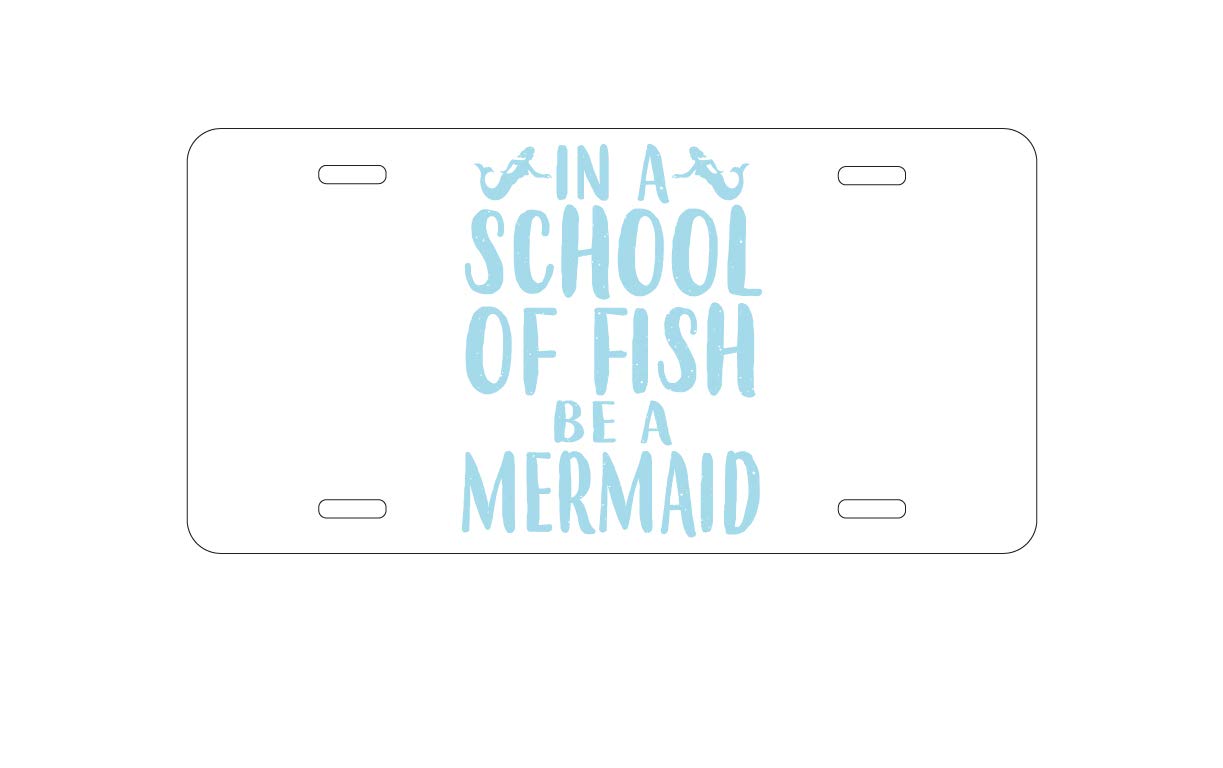 Custom Aluminum Vanity License Plate for Cars - Unique School of Fish Mermaid Design | Personalized Front Car Plate for Beach Lovers & Coastal Decor